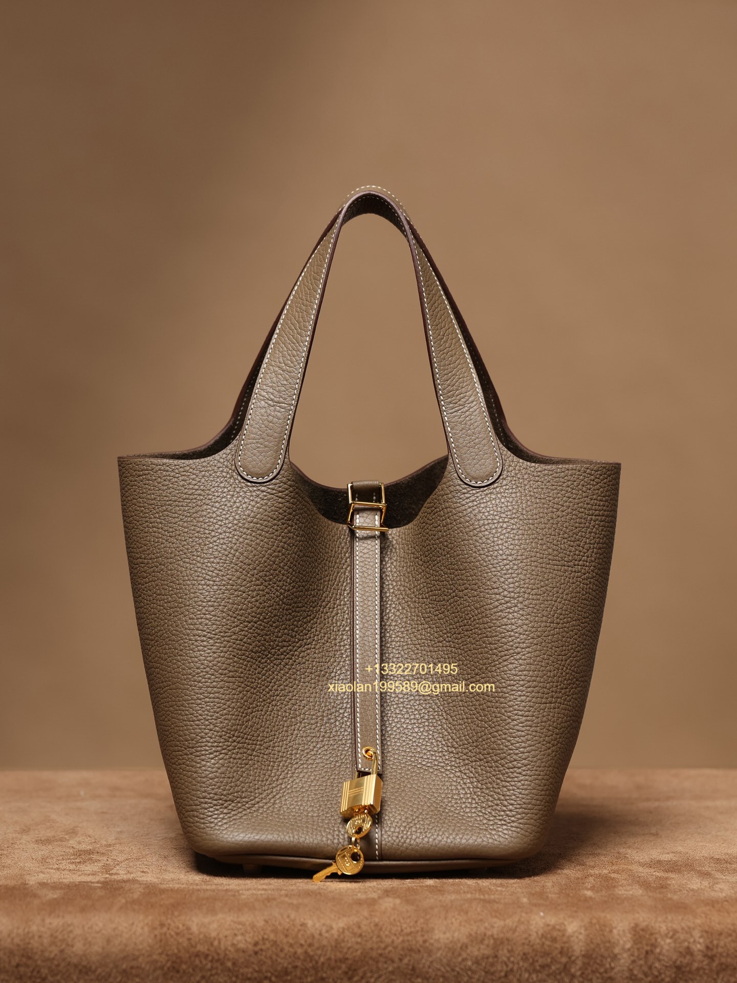 Hermès Picotin 18/22 in Clemence Leather, Hand-stitched with Beeswax Thread, High-end Customization - Elephant Gray.