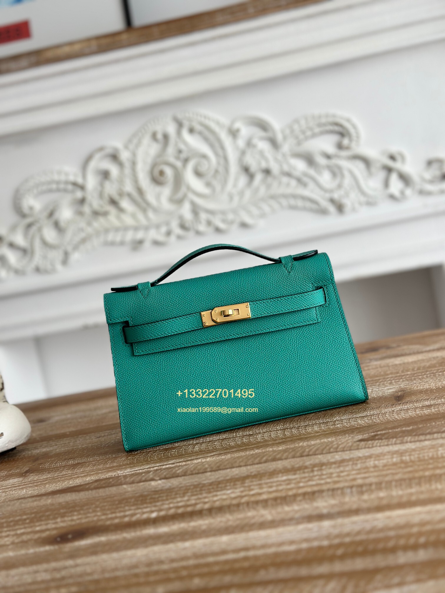 Hermès Mini Pochette Kelly in Peacock Green Made from the most classic Epsom Leather, Imported Purely Handcrafted with Waxed Thread Stitching, High-End Customization