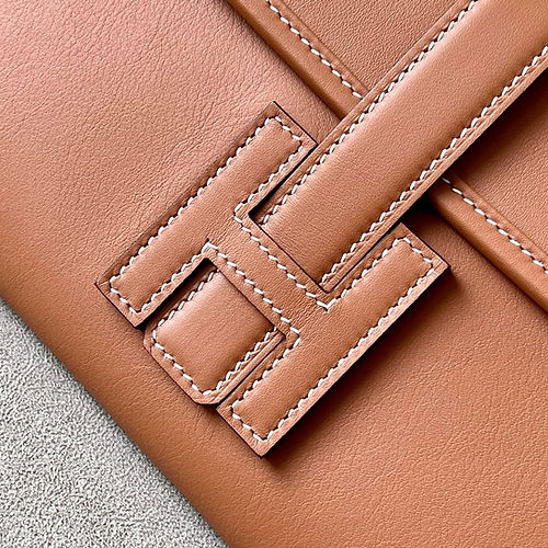 Hermes Jige Elan Clutch 29 in Gold Brown Swift Leather