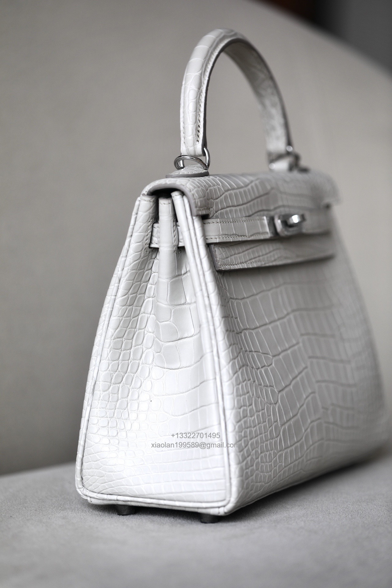 Hermès Kelly 25/28/32cm in Crocodile Leather, Fully Handmade Premium Private Customization-Milkshake White