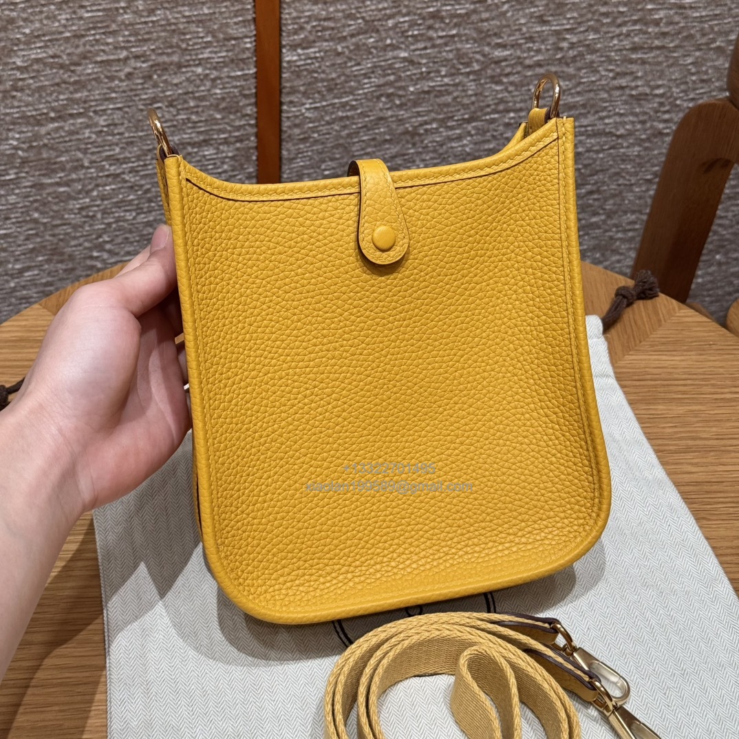 Hermès Evelyne mini Bag in Clemence Leather, Premium Handcrafted Customization-Jaune amber