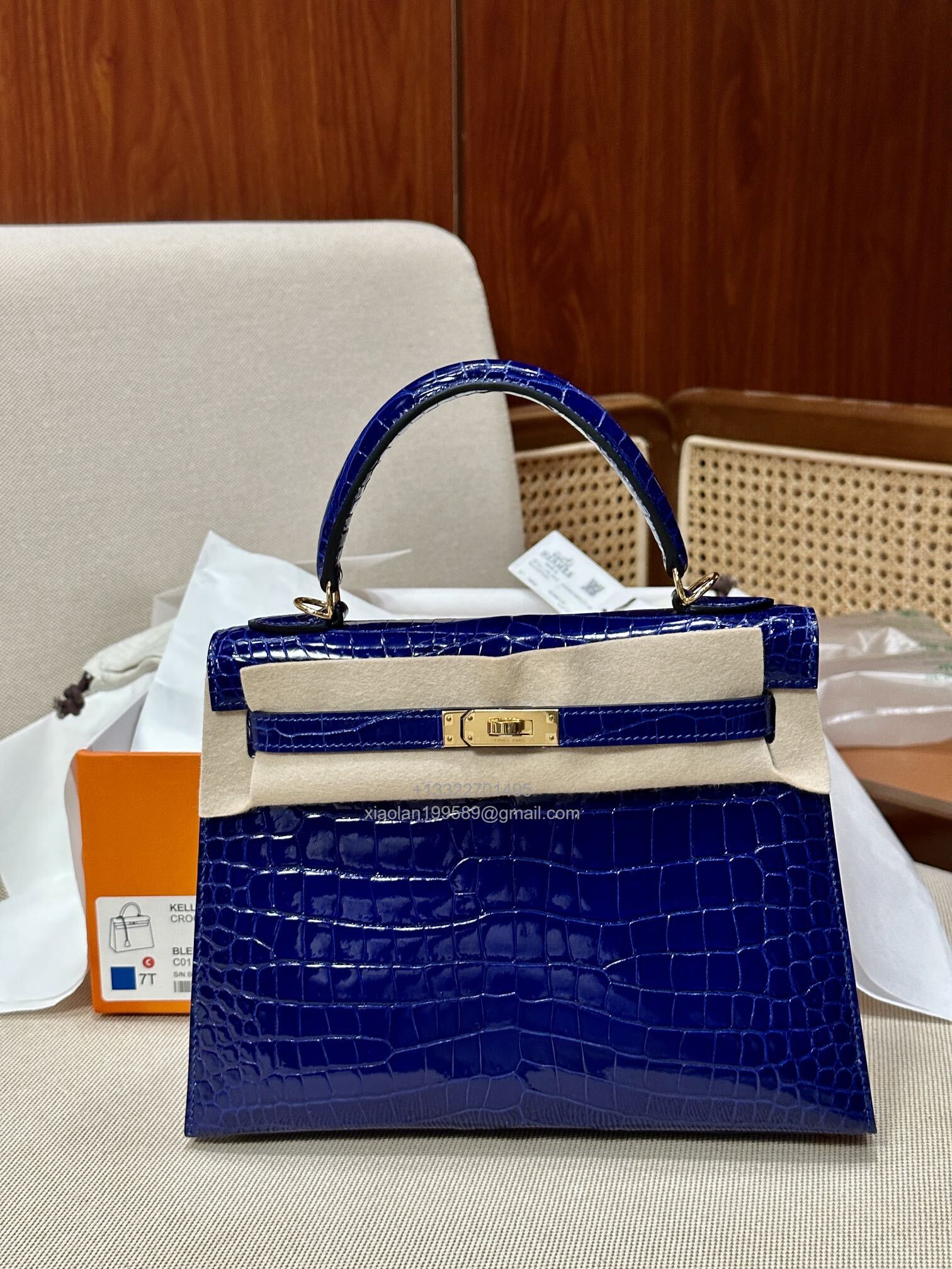 Hermès Kelly 25/28/32cm in Crocodile Leather, Fully Handmade Premium Private Customization-Electric Blue