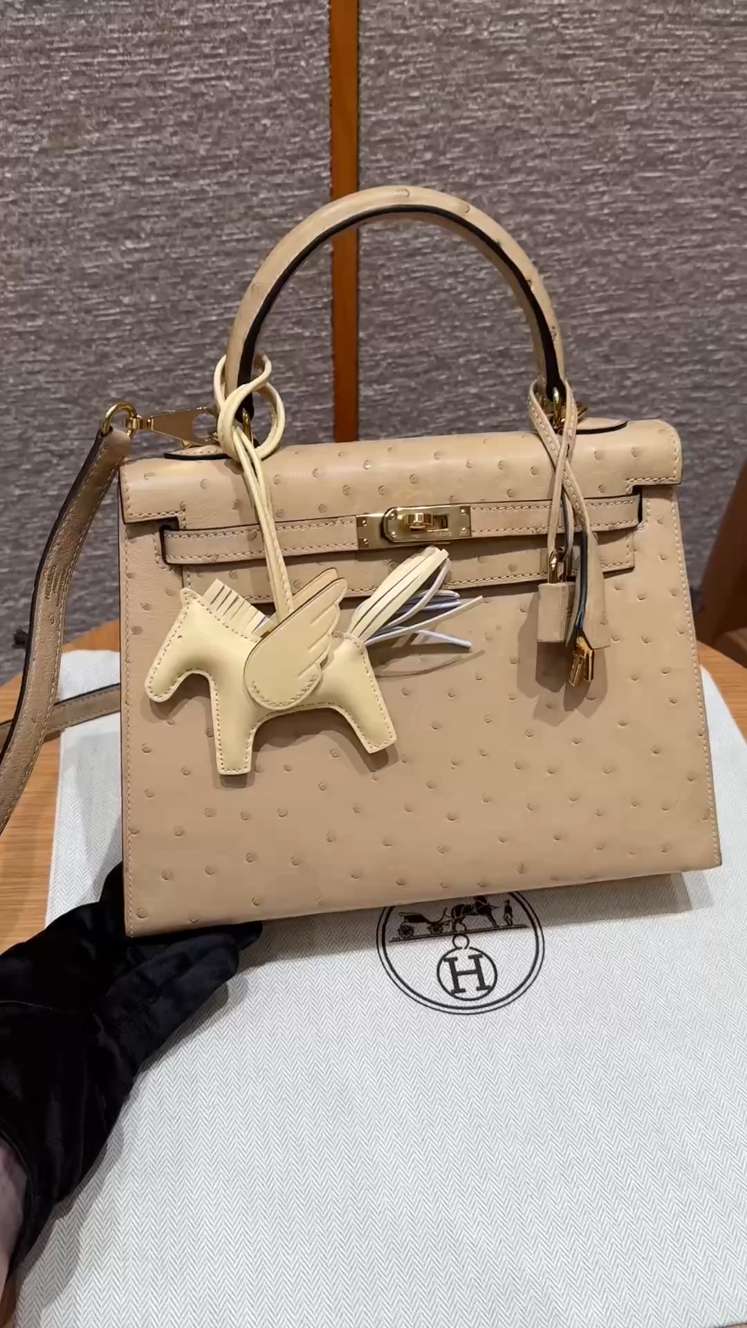 Kelly 25/28/32cm South African KK Ostrich Leather, Premium Fully Handcrafted Exclusive Custom –Chai