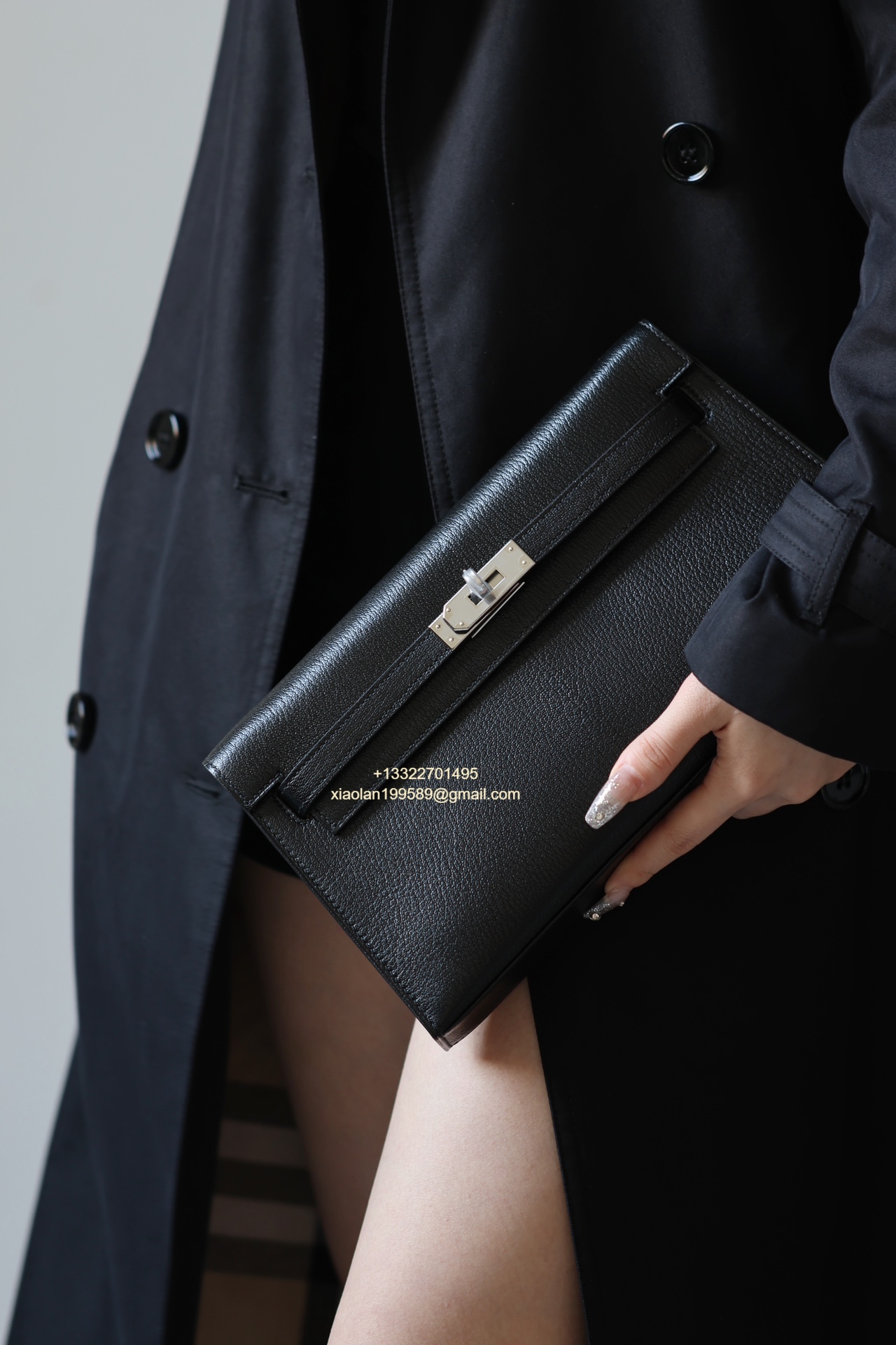 Hermès Kelly Elan Black Lambskin Women's Shoulder Bag, Fully Handmade High-end Customization.
