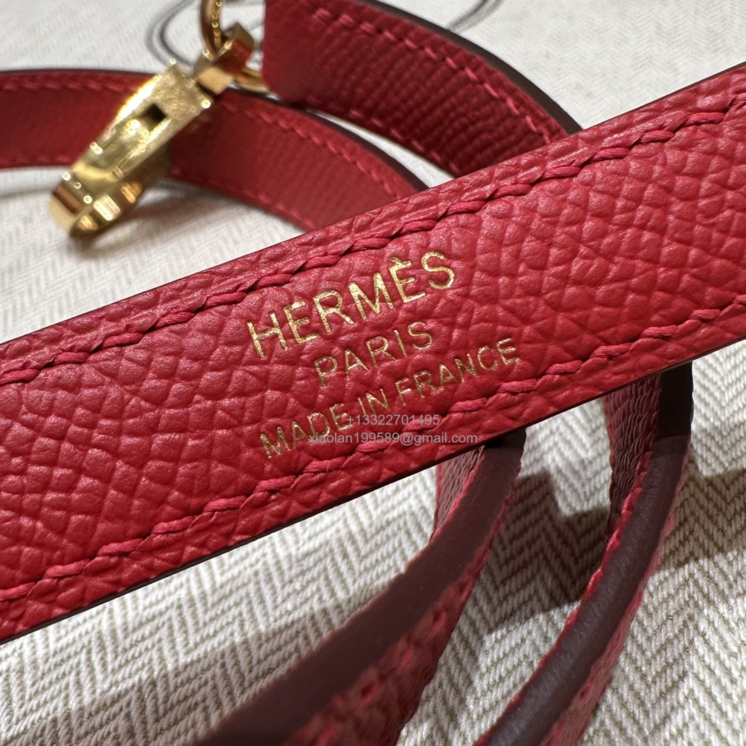 Hermès Kelly Handbag in Flag Red Epsom Cowhide Leather, Purely Handcrafted, High-End Customization Edition