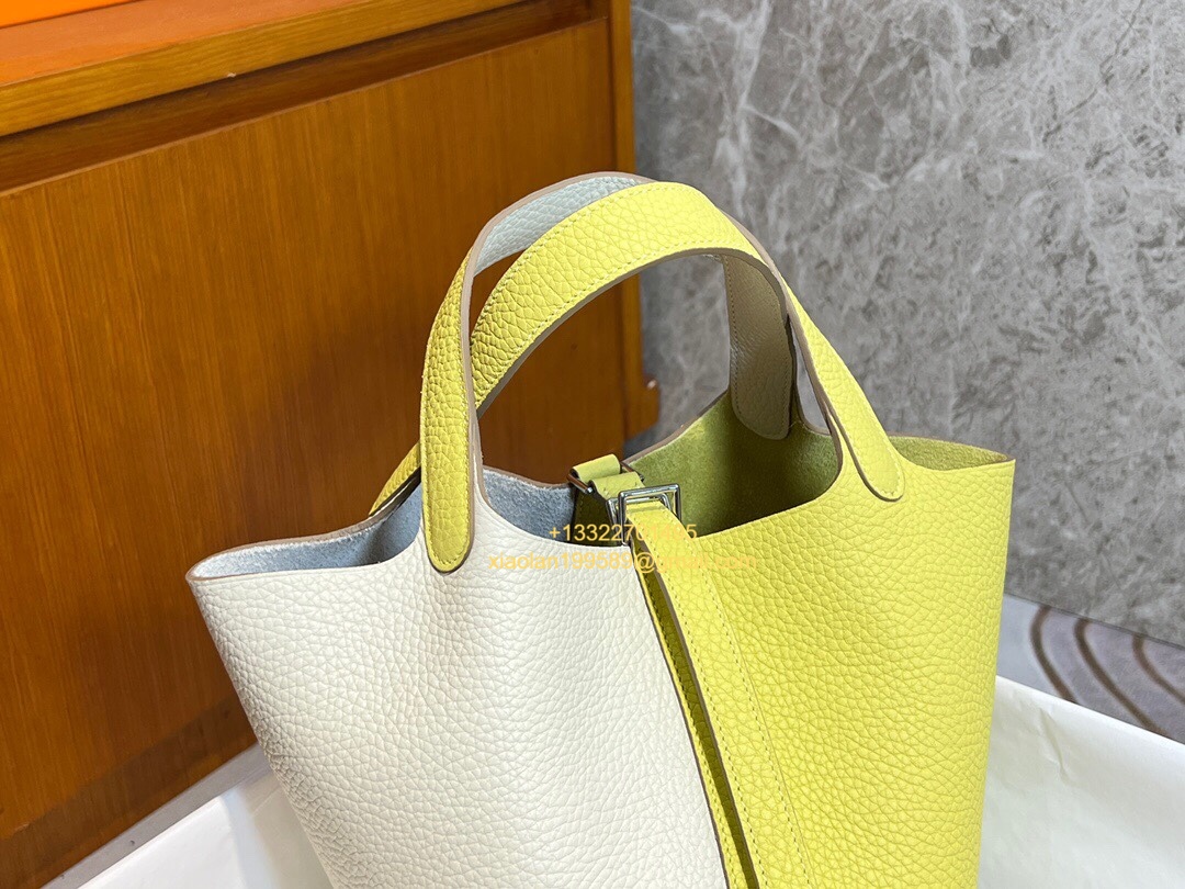 Special Custom Bicolor Edition Hermès Picotin Lock 18/22 in Clemence Leather, Hand-stitched with Beeswax Thread, Gold/Silver Hardware.