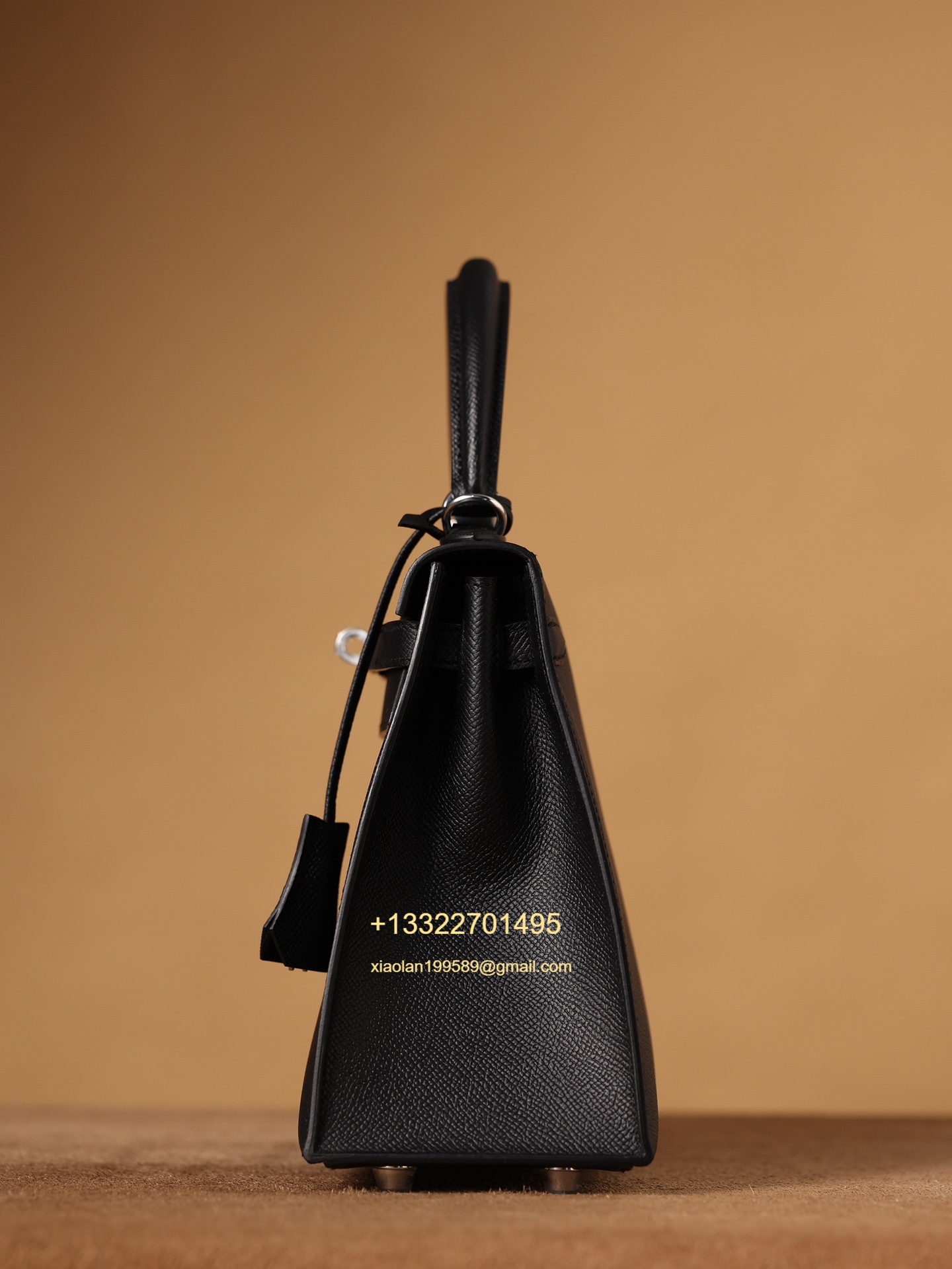 Hermès Kelly Handbag in Black Epsom Cowhide Leather, Purely Handcrafted, High-End Customization Edition