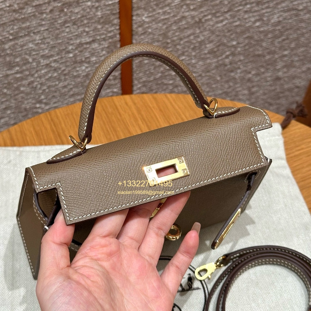 Hermès Mini Kelly II Handbag in Elephant Gray Made from Epsom Cowhide Leather, Purely Handcrafted, High-End Customization Edition