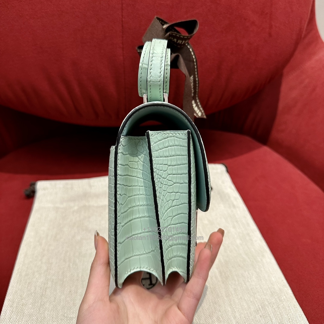 Hermès Constance 18/24cm in Crocodile Leather, Premium Handmade Customization-Mint Green