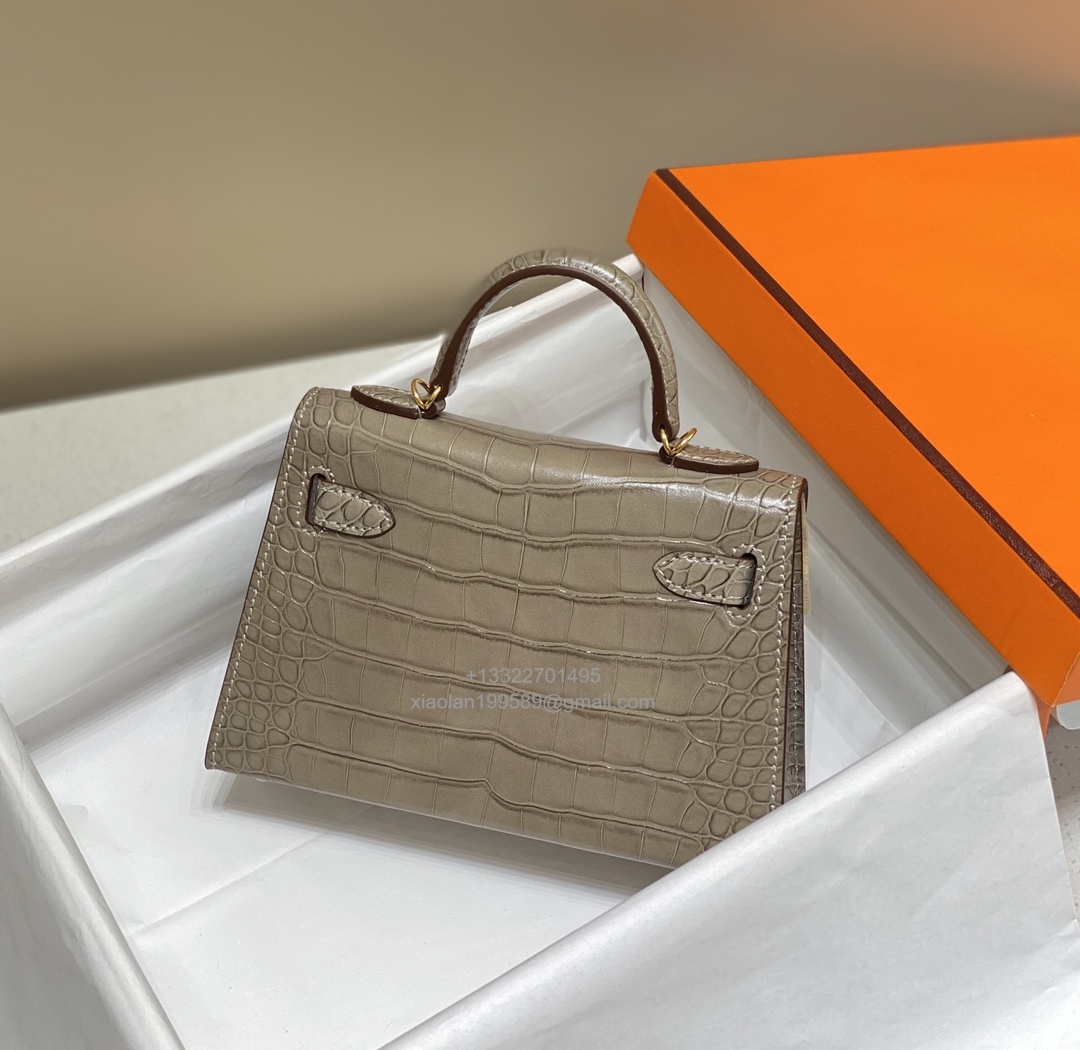 Hermès Mini Kelly in Crocodile Leather, Fully Handmade Premium Private Customization – Etoupe