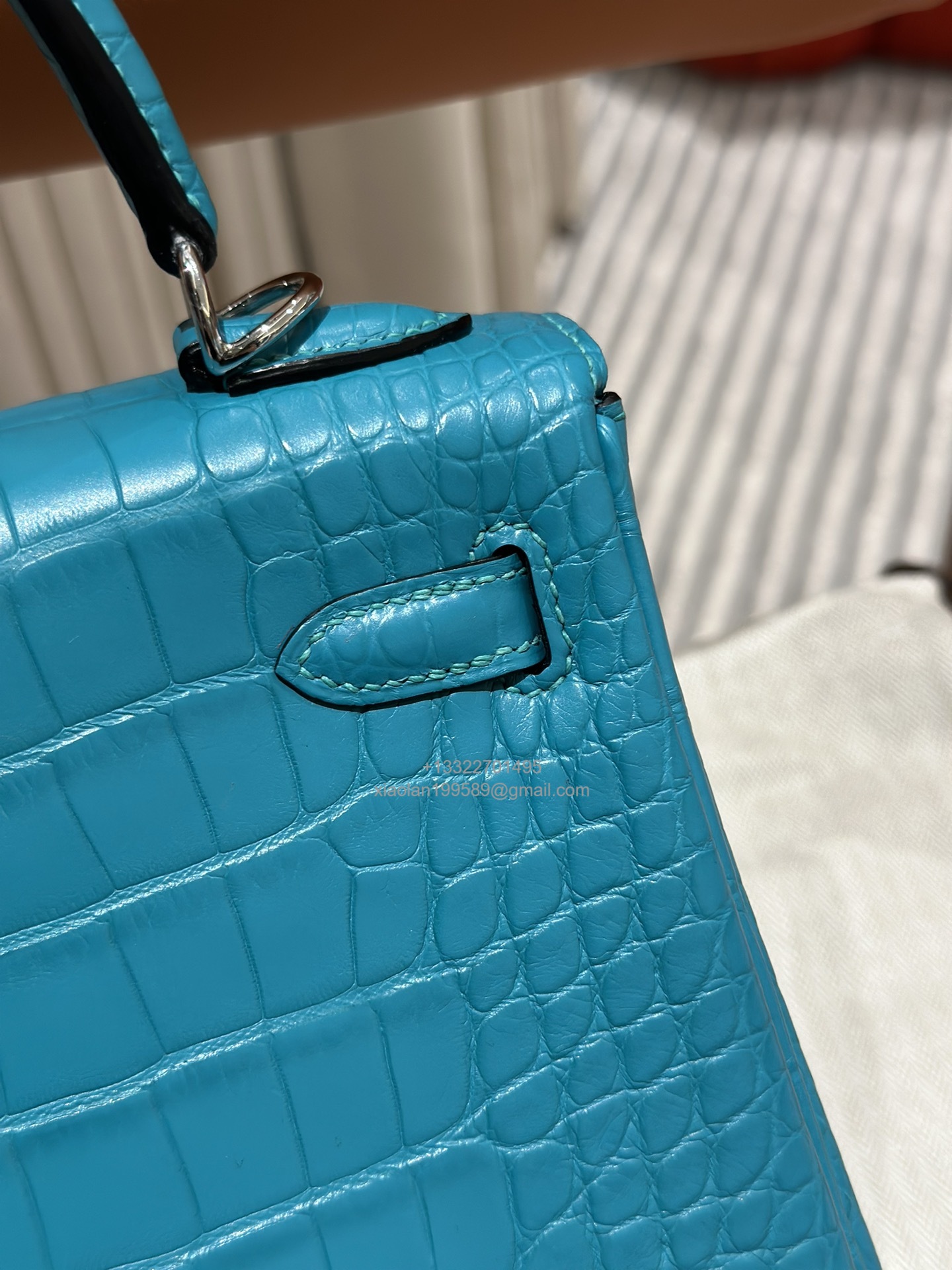 Hermès Kelly 25/28/32cm in Crocodile Leather, Fully Handmade Premium Private Customization-7F/Blue Paon