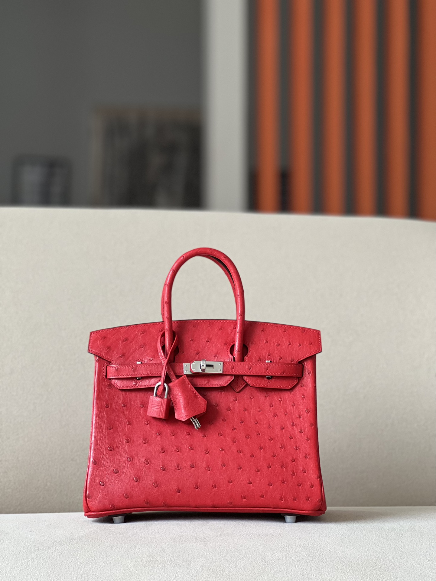 Birkin 25/30/35cm South African KK Ostrich Leather, Premium Fully Handcrafted Exclusive Custom –Ferrari Red