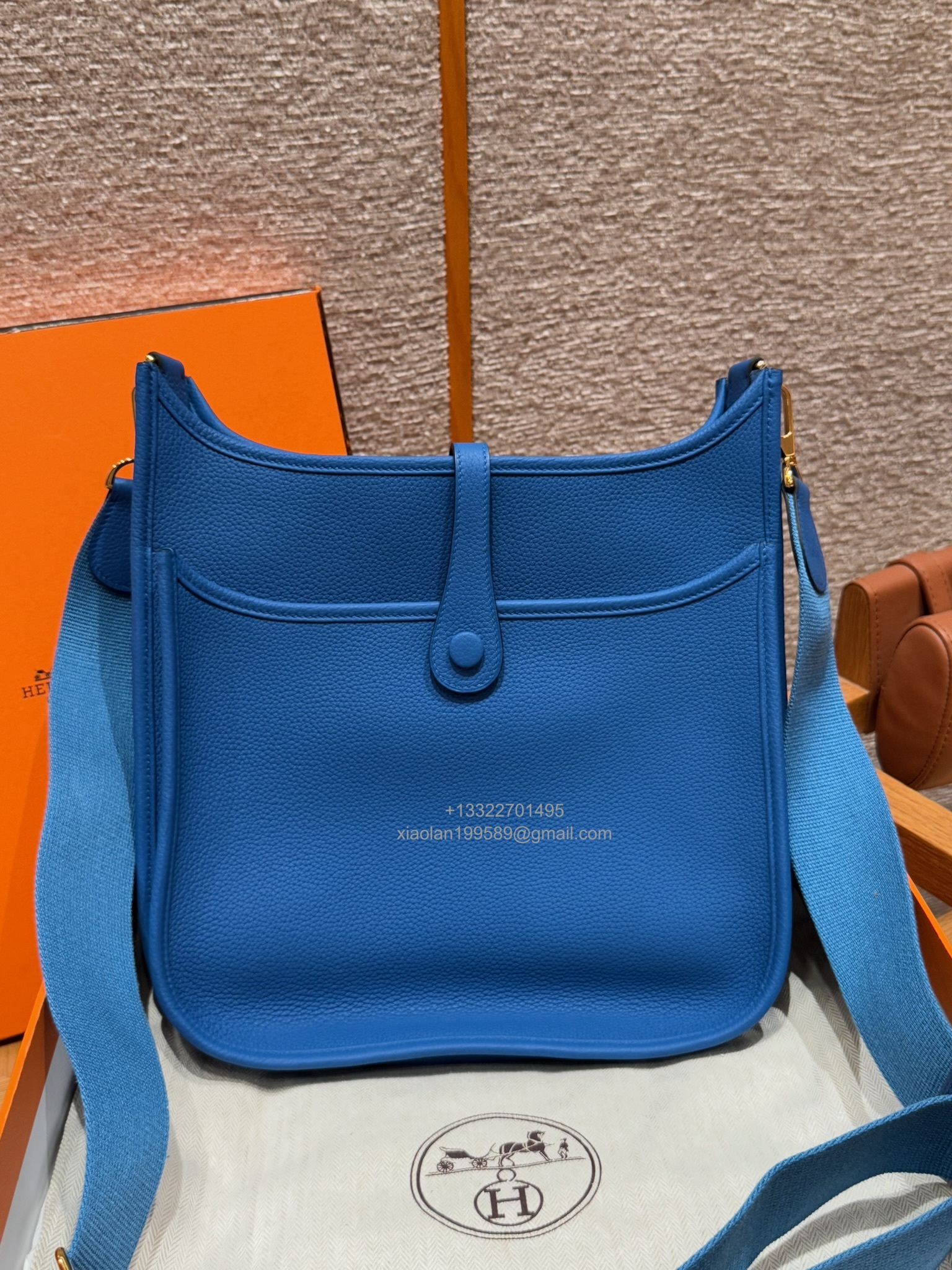 Hermès Evelyne Bag in Clemence Leather, Premium Handcrafted Customization – Bleu de France.