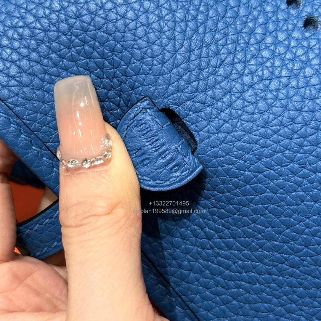 Hermès Evelyne mini Bag in Clemence Leather, Premium Handcrafted Customization-Blue zelige