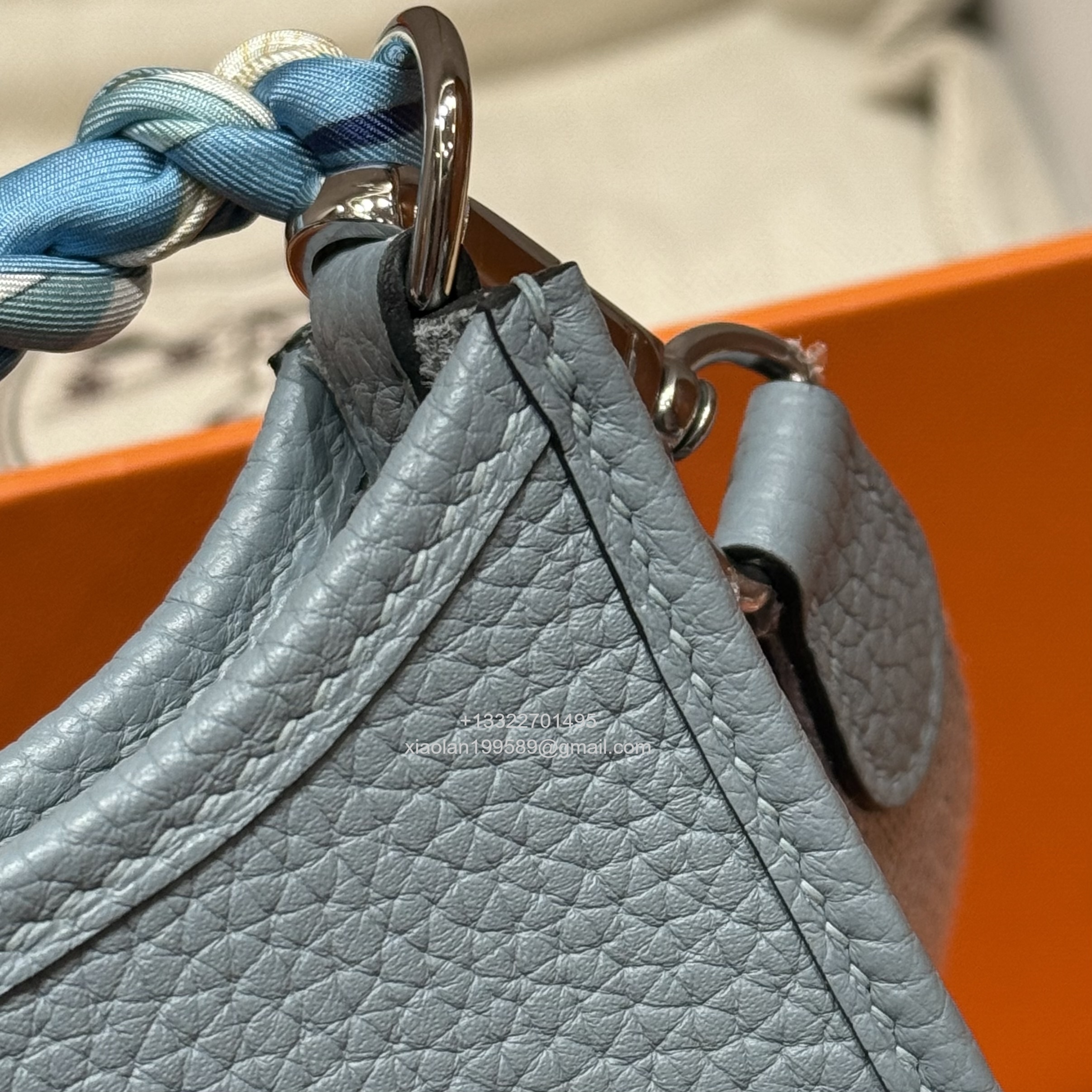 Hermès Evelyne mini Bag in Clemence Leather, Premium Handcrafted Customization-Blue Lin