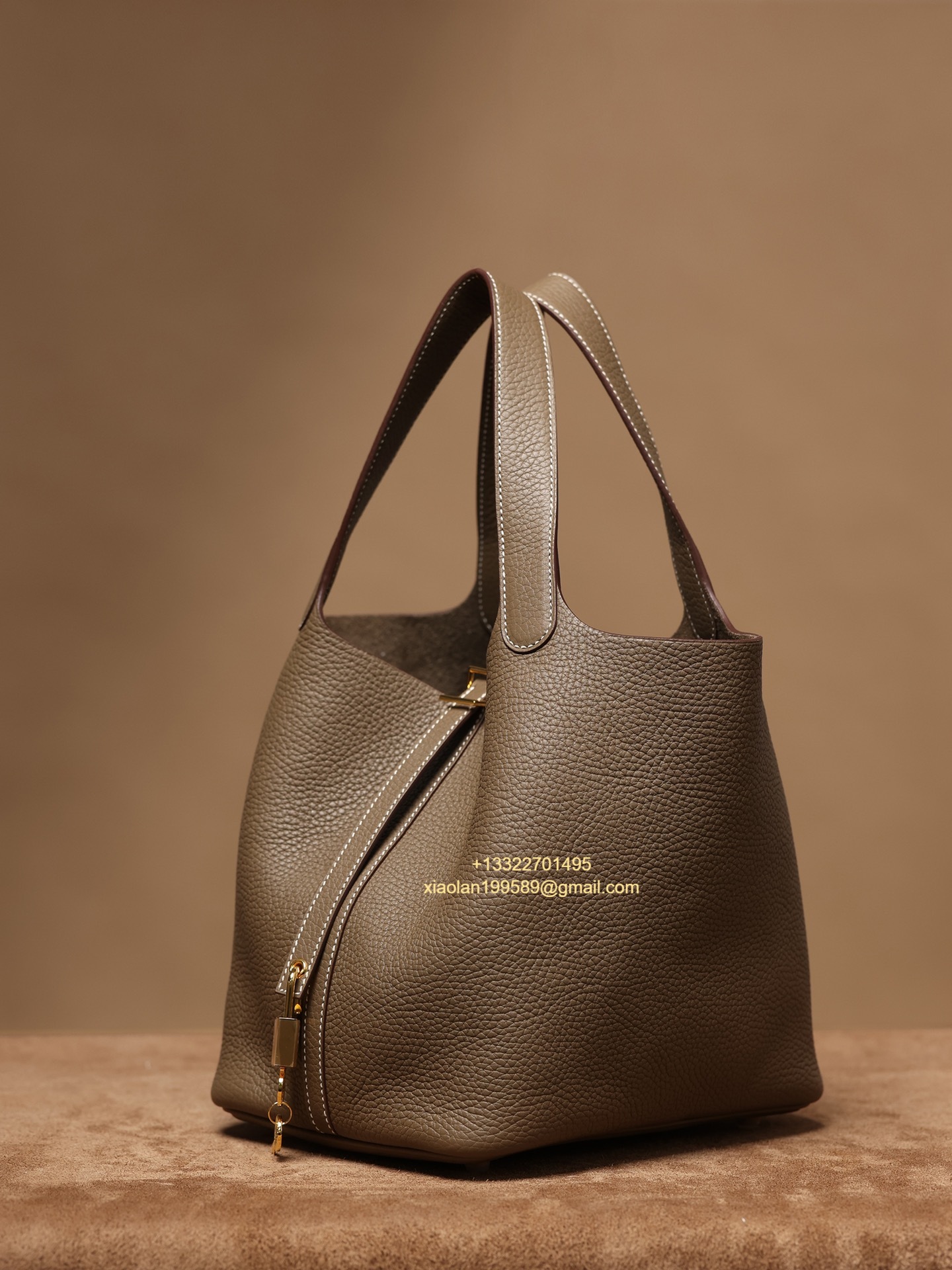 Hermès Picotin 18/22 in Clemence Leather, Hand-stitched with Beeswax Thread, High-end Customization - Elephant Gray.