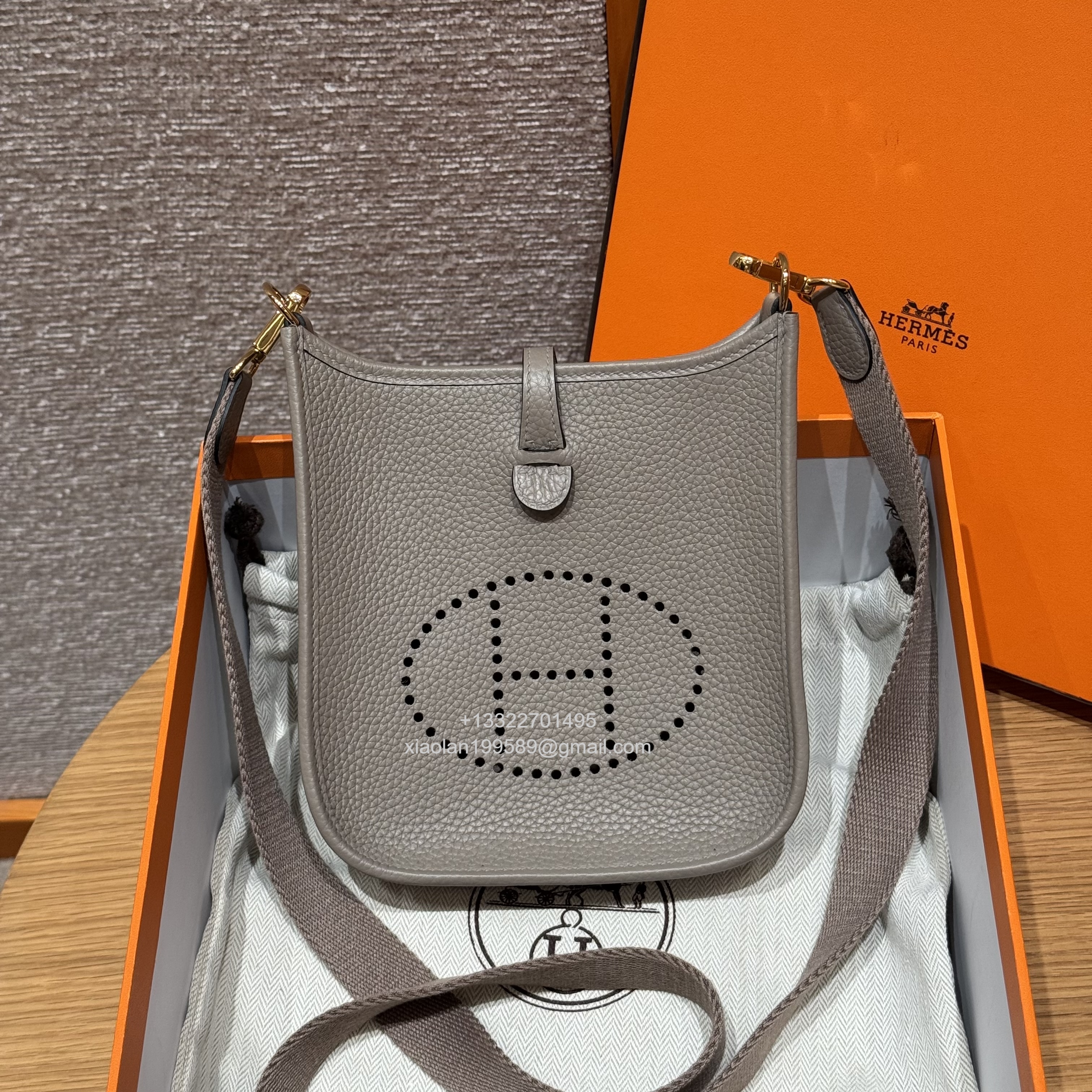 Hermès Evelyne mini Bag in Clemence Leather, Premium Handcrafted Customization-Girs Asphalte