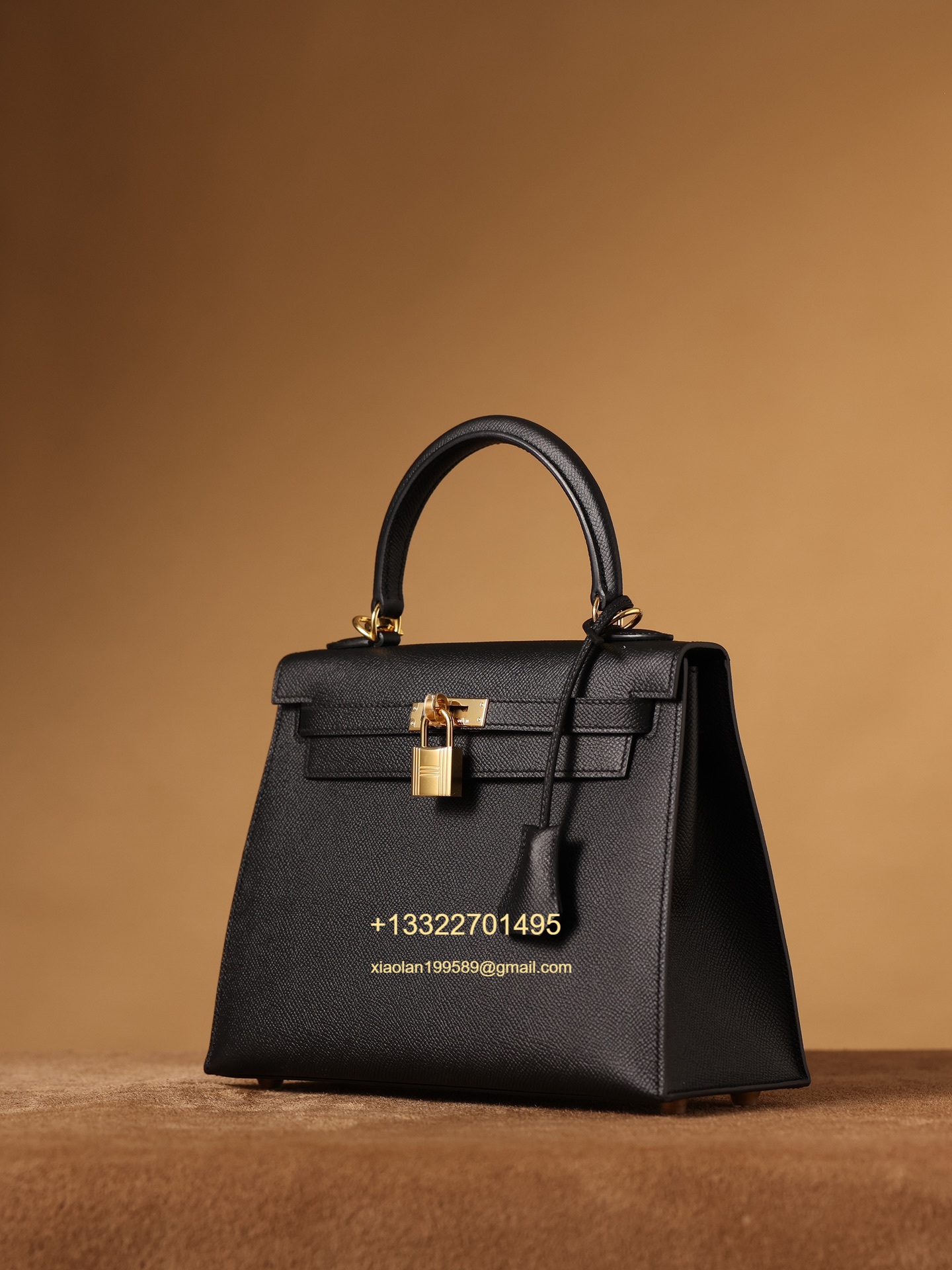 Hermès Kelly Handbag in Black Epsom Cowhide Leather, Purely Handcrafted, High-End Customization Edition