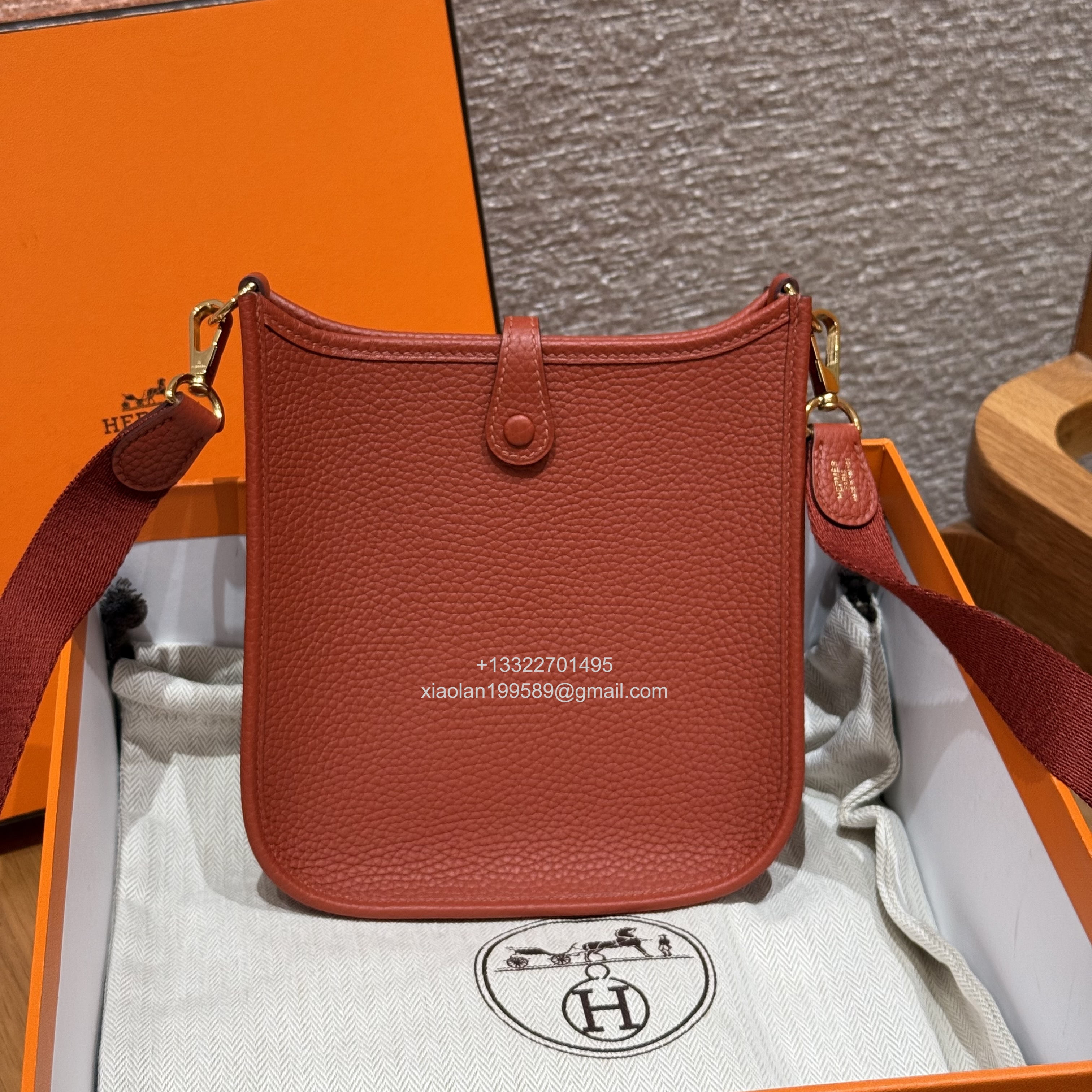 Hermès Evelyne mini Bag in Clemence Leather, Premium Handcrafted Customization-Brique