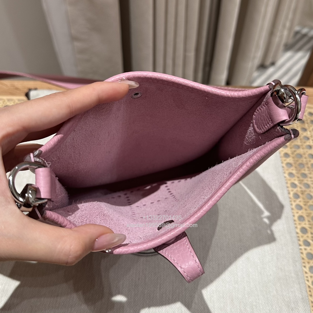 Hermès Evelyne mini Bag in Clemence Leather, Premium Handcrafted Customization-Mauve Sylvestre