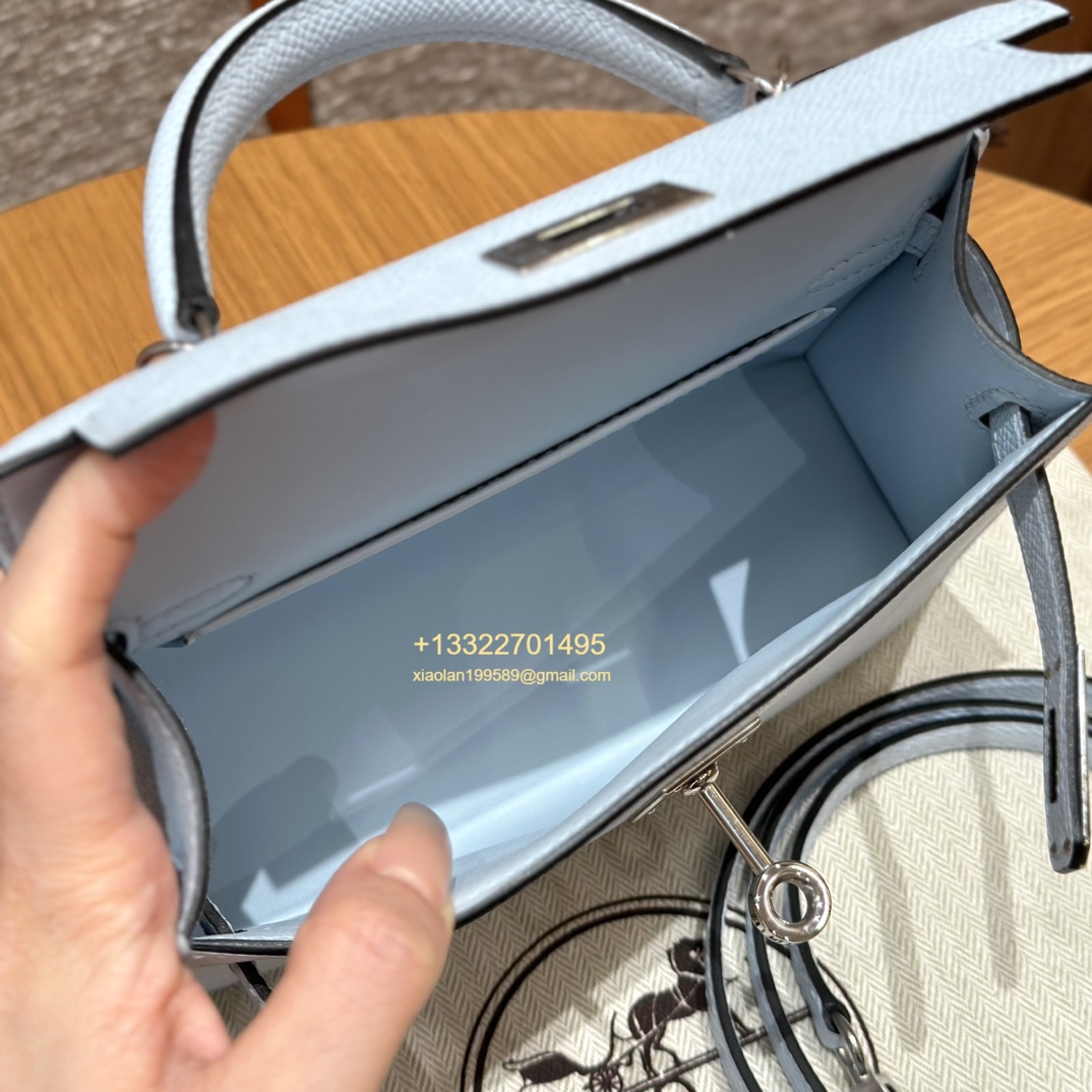 Hermès Mini Kelly II Handbag in Misty Blue Made from Epsom Cowhide Leather, Purely Handcrafted, High-End Customization Edition