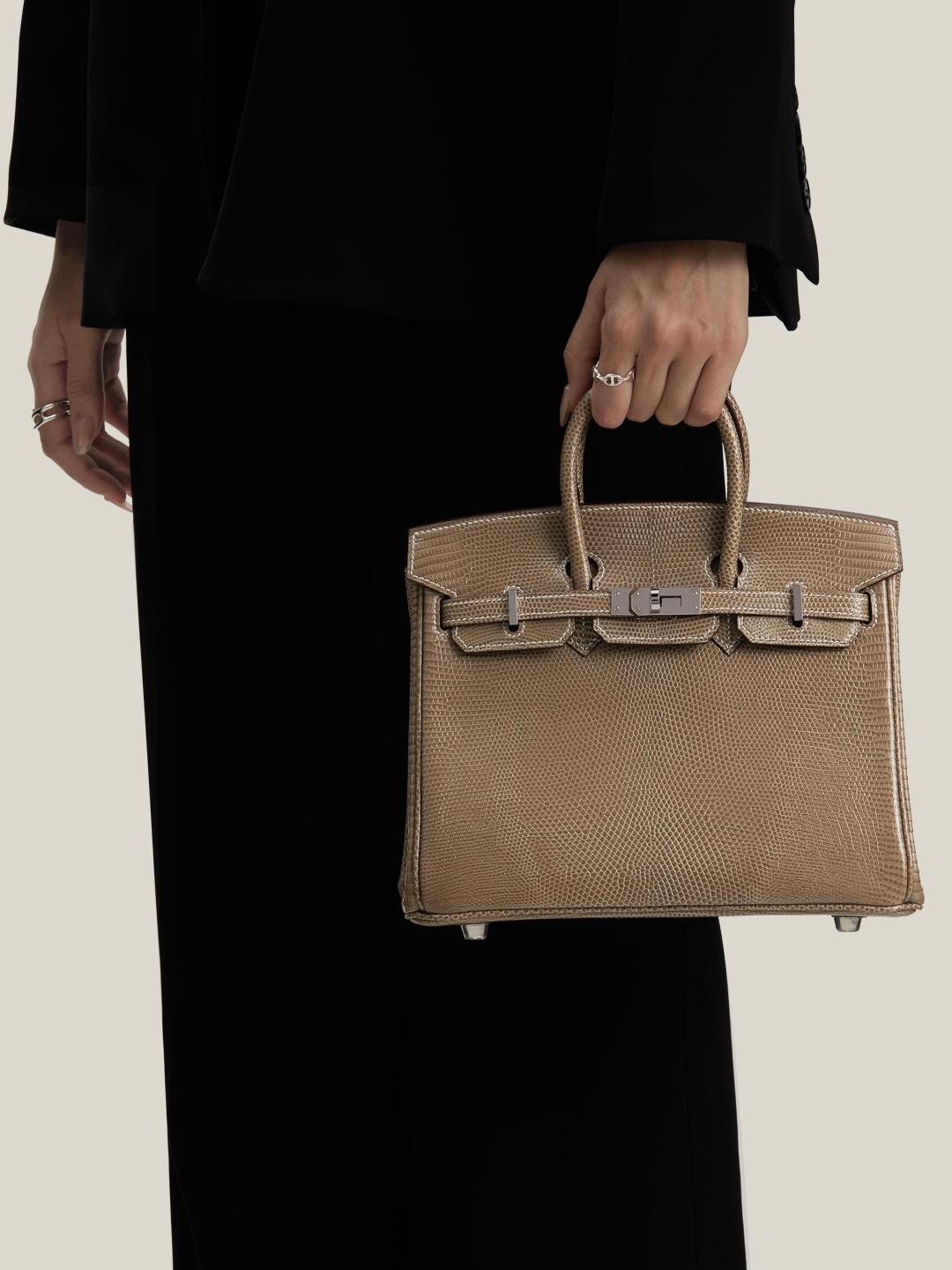 Birkin – Imported French lizard skin, premium stainless steel with 18K gold-plated hardware, fully handcrafted luxury custom-made ‼️ Hemp Rope Gray