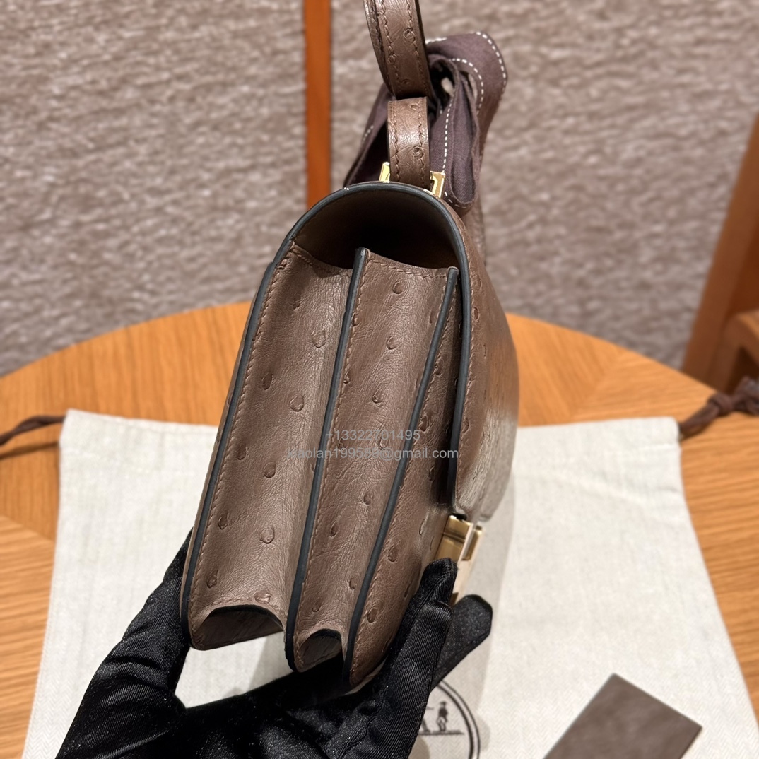 Hermès Constance 18/24 in Ostrich Leather, Premium Fully Handmade Exclusive Customization – Dove Grey