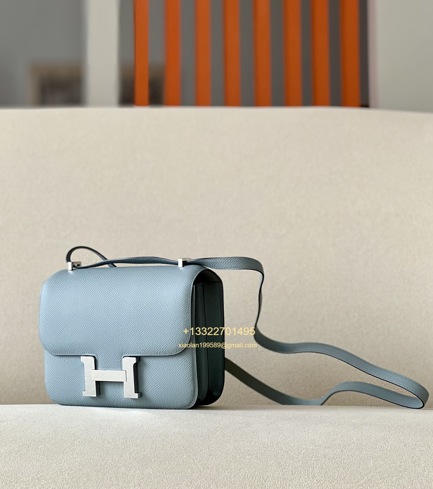 Hermès Constance 18/24 in Linen Blue Epsom leather, purely handcrafted, high-end customization edition.