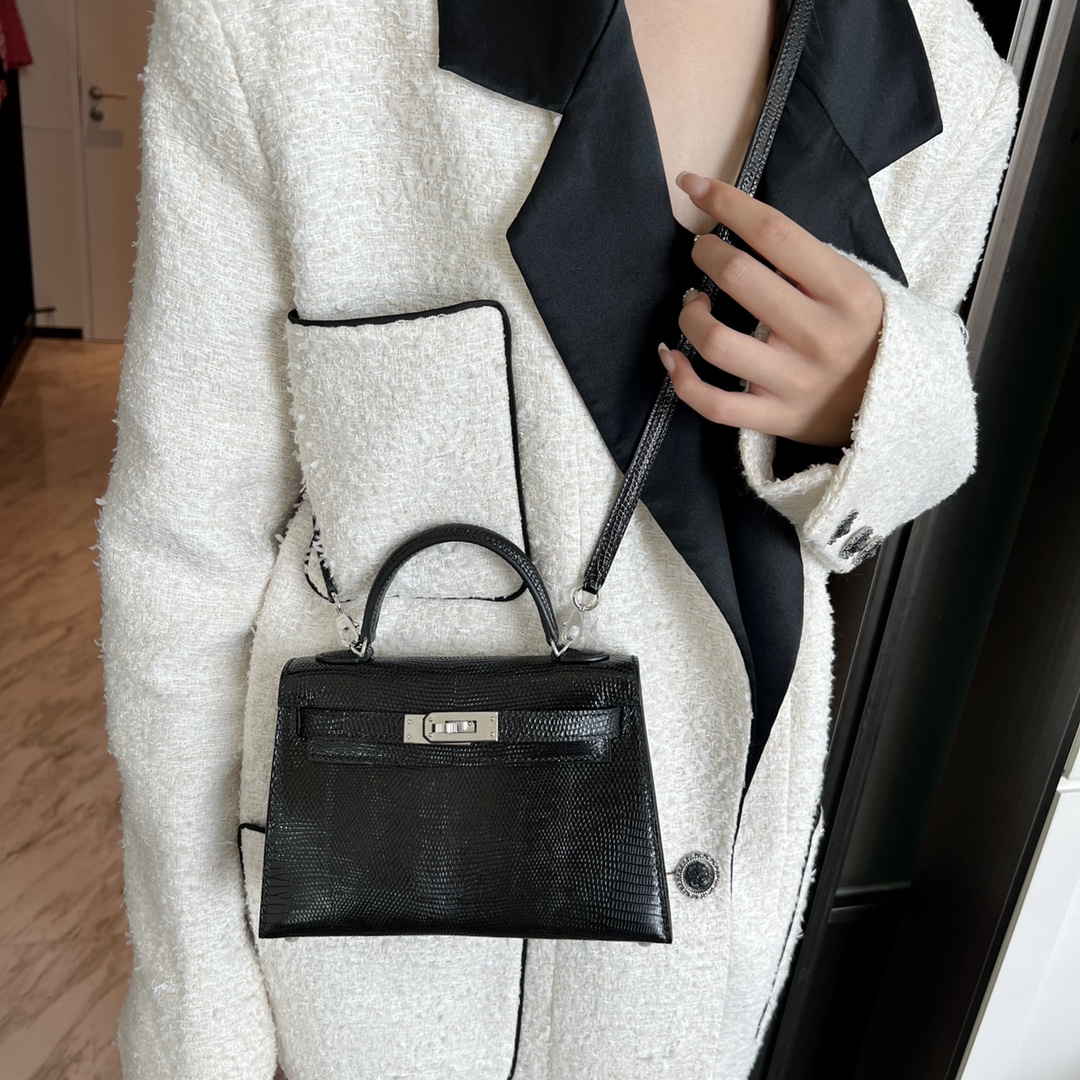 Hermès Mini Kelly II, lizard leather, all handmade ‼️ Black.