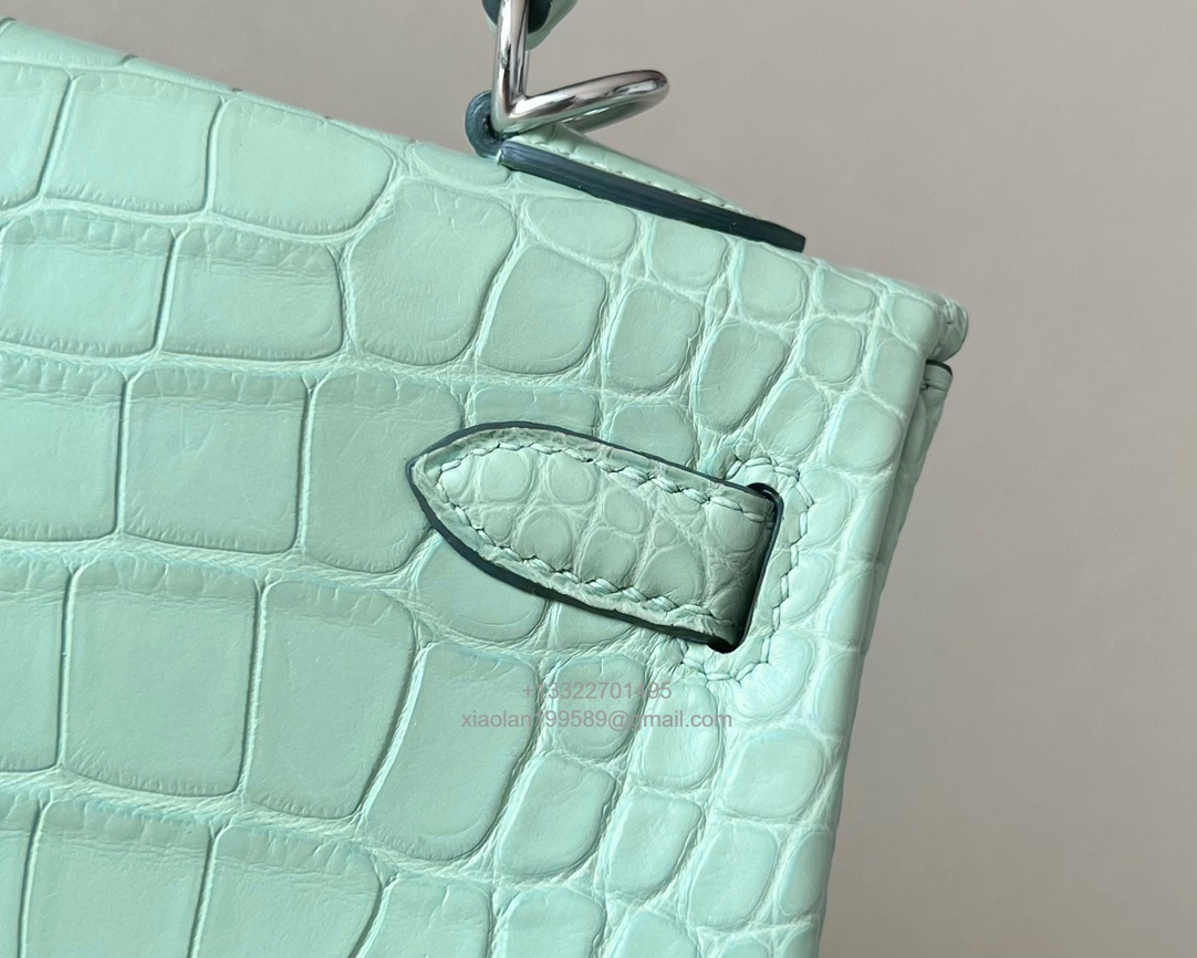 Hermès Kelly 25/28/32cm in Crocodile Leather, Fully Handmade Premium Private Customization-Mint Green