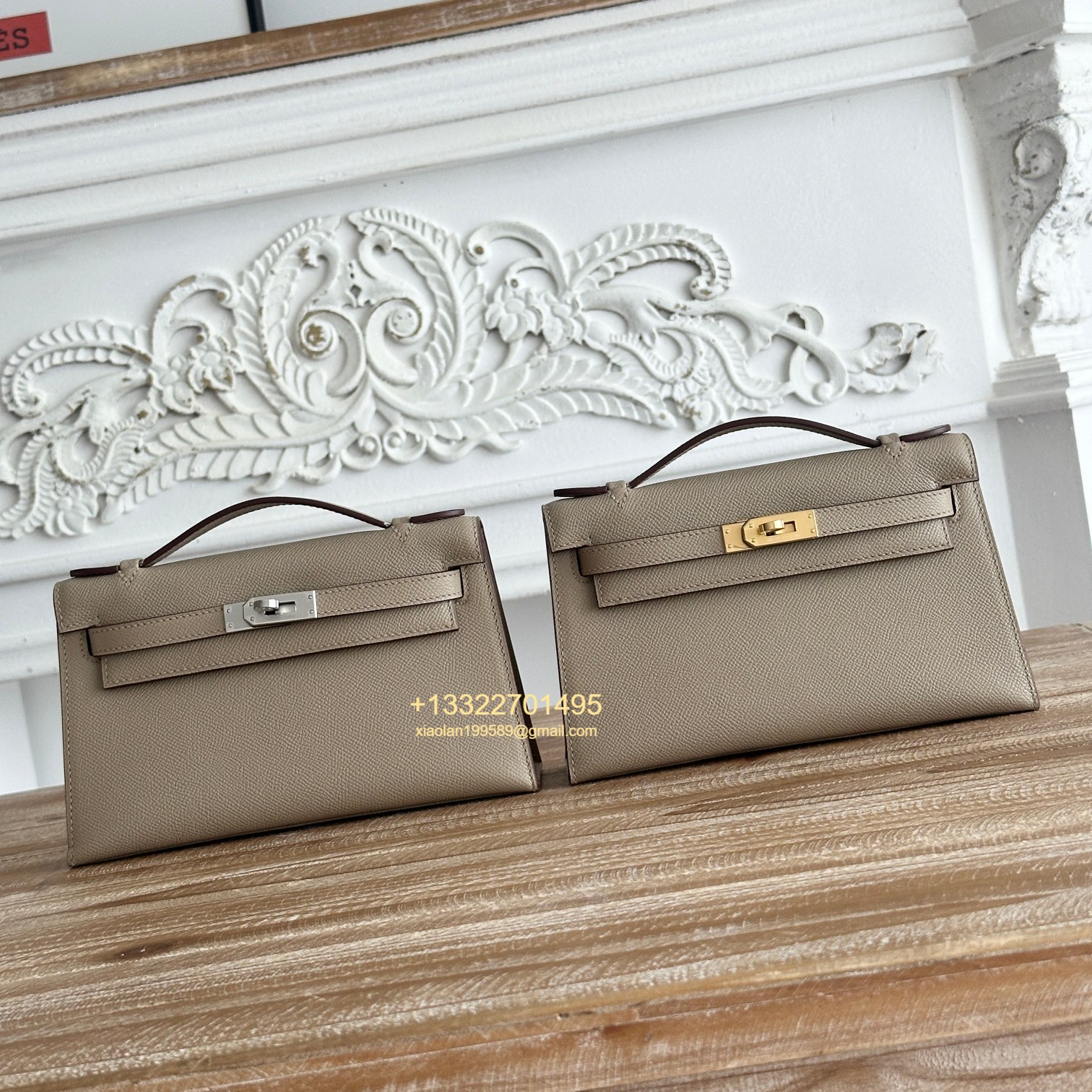 Hermès Mini Pochette Kelly in Trench Gray Made from the most classic Epsom Leather, Imported Purely Handcrafted with Waxed Thread Stitching, High-End Customization