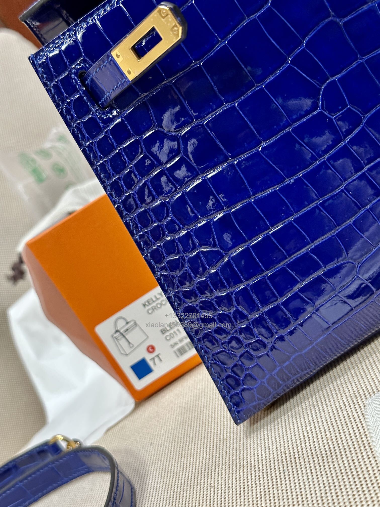 Hermès Kelly 25/28/32cm in Crocodile Leather, Fully Handmade Premium Private Customization-Electric Blue