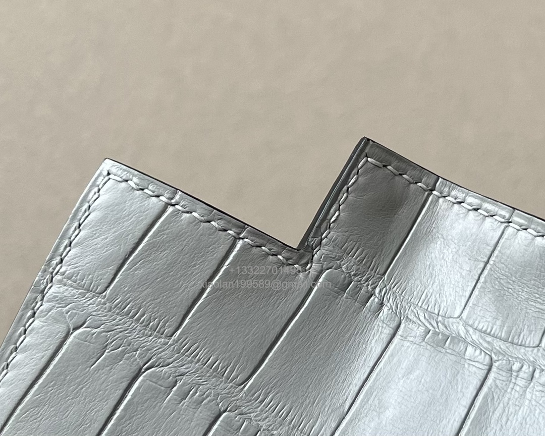 Hermès Kelly 25/28/32cm in Crocodile Leather, Fully Handmade Premium Private Customization-Pearl Grey/Black