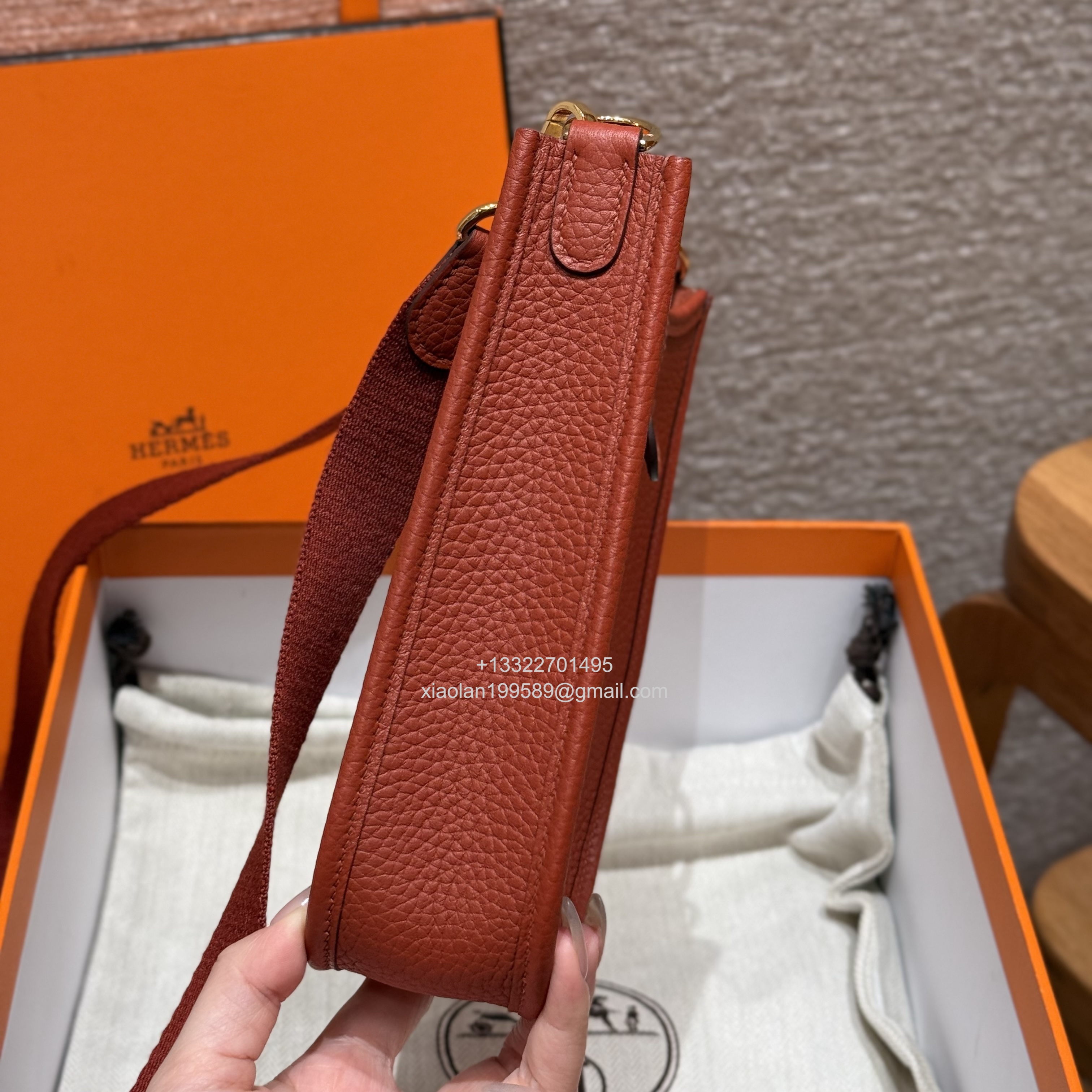 Hermès Evelyne mini Bag in Clemence Leather, Premium Handcrafted Customization-Brique