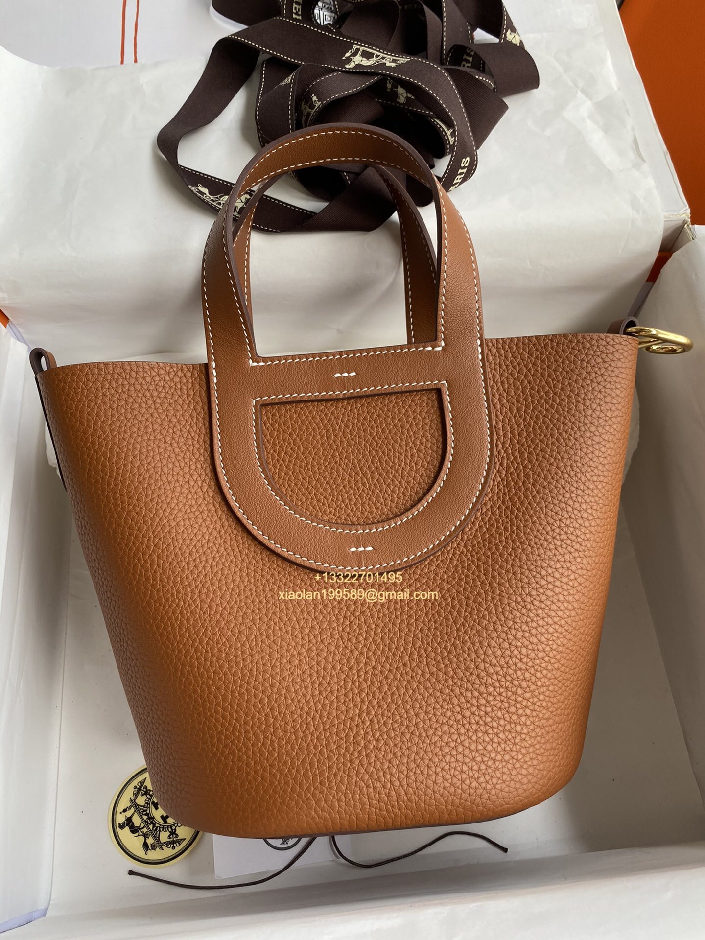 Hermès In-The-Loop 18/23 Bag in Taurillon Clemence (TC) and Swift Leather, Hand-stitched with Beeswax Thread, High-end Customization. Color: Gold Brown.
