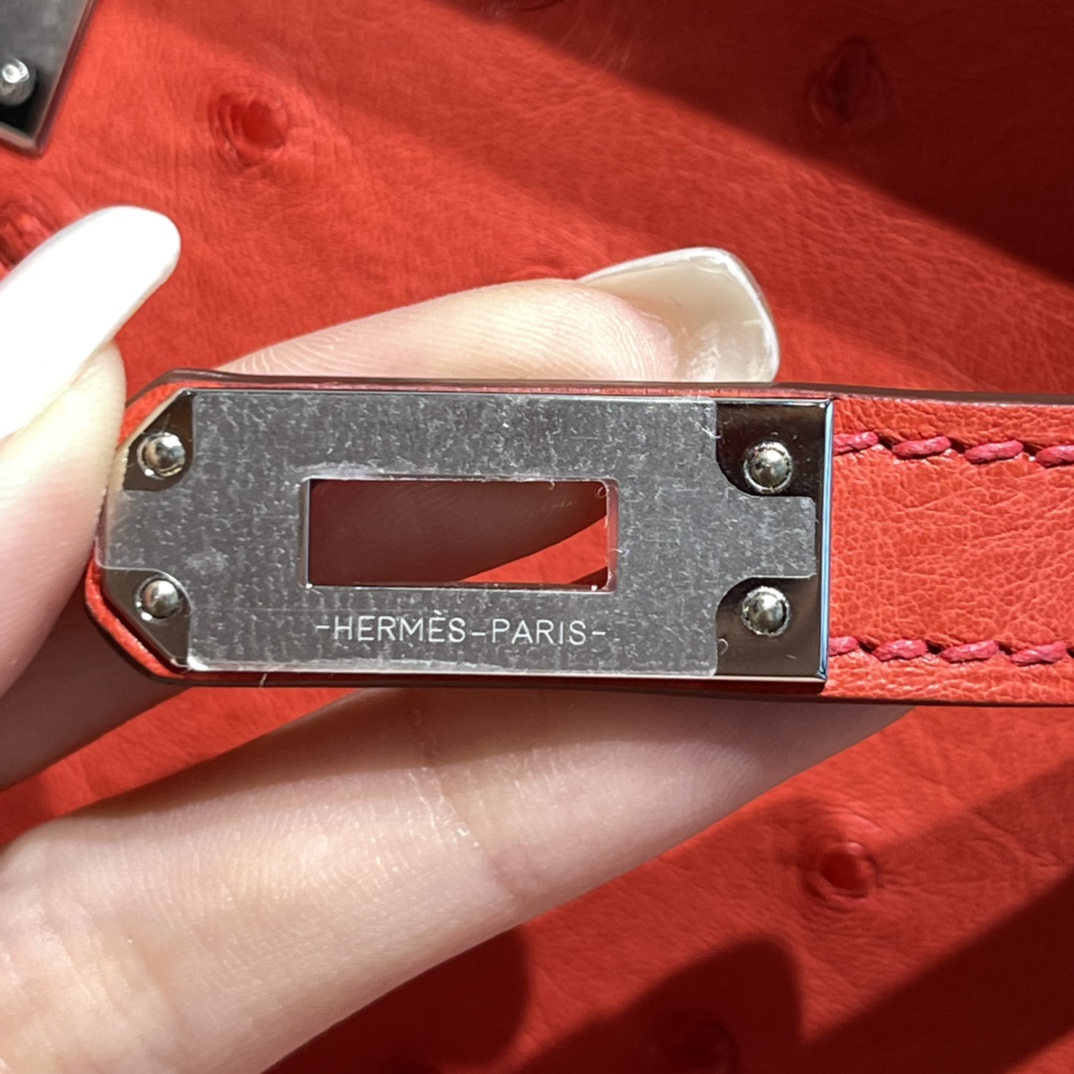 Kelly 25/28/32cm South African KK Ostrich Leather, Premium Fully Handcrafted Exclusive Custom –Flag Red