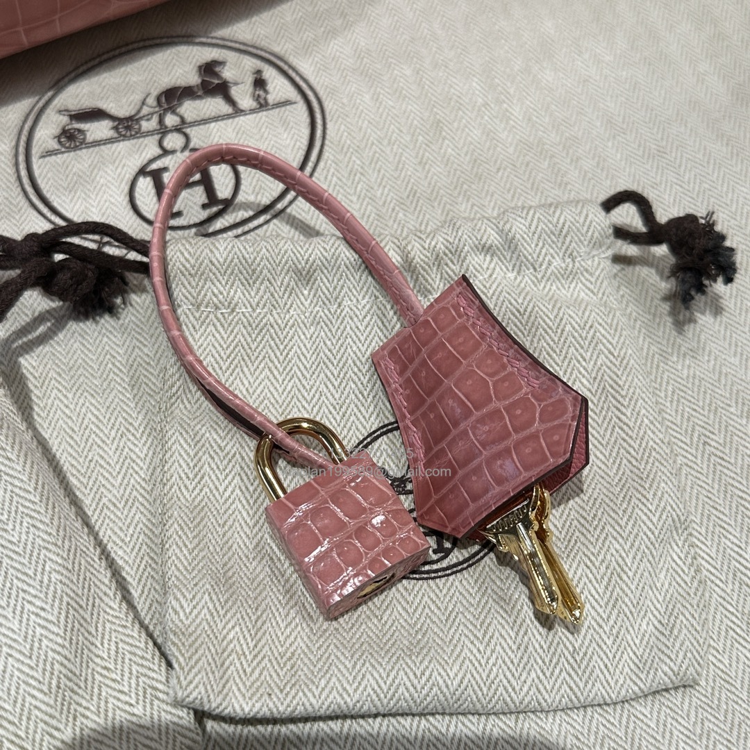 Hermès Kelly 25/28/32cm in Crocodile Leather, Fully Handmade Premium Private Customization-Milkshake Pink