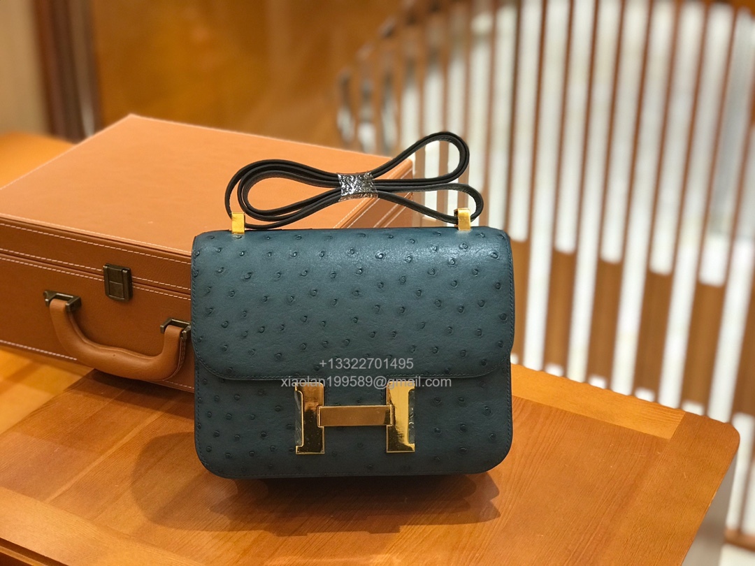 Hermès Constance 18/24 in Ostrich Leather, Premium Fully Handmade Exclusive Customization – Indigo