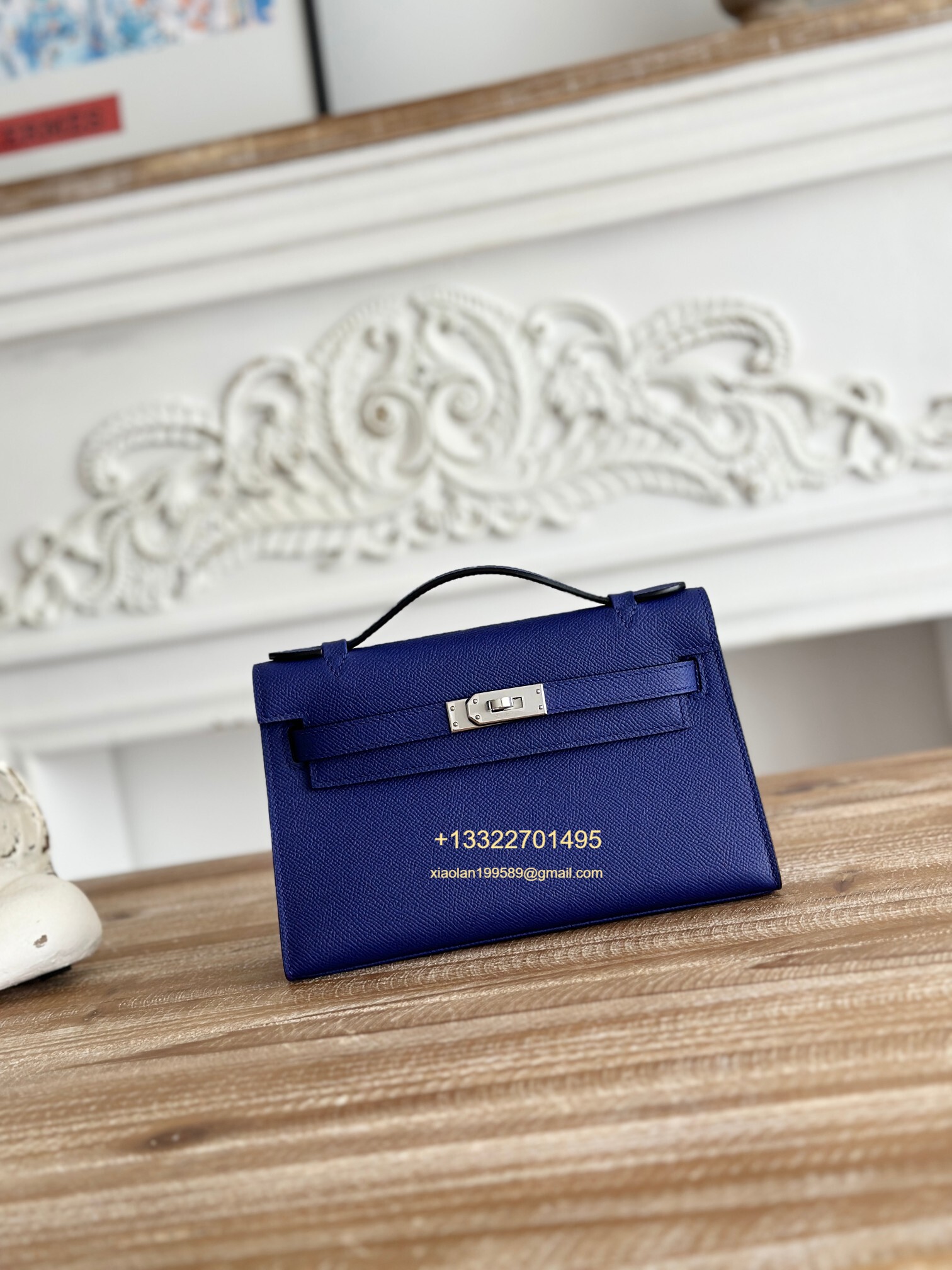 Hermès Mini Pochette Kelly in Electric Blue Made from the most classic Epsom Leather, Imported Purely Handcrafted with Waxed Thread Stitching, High-End Customization