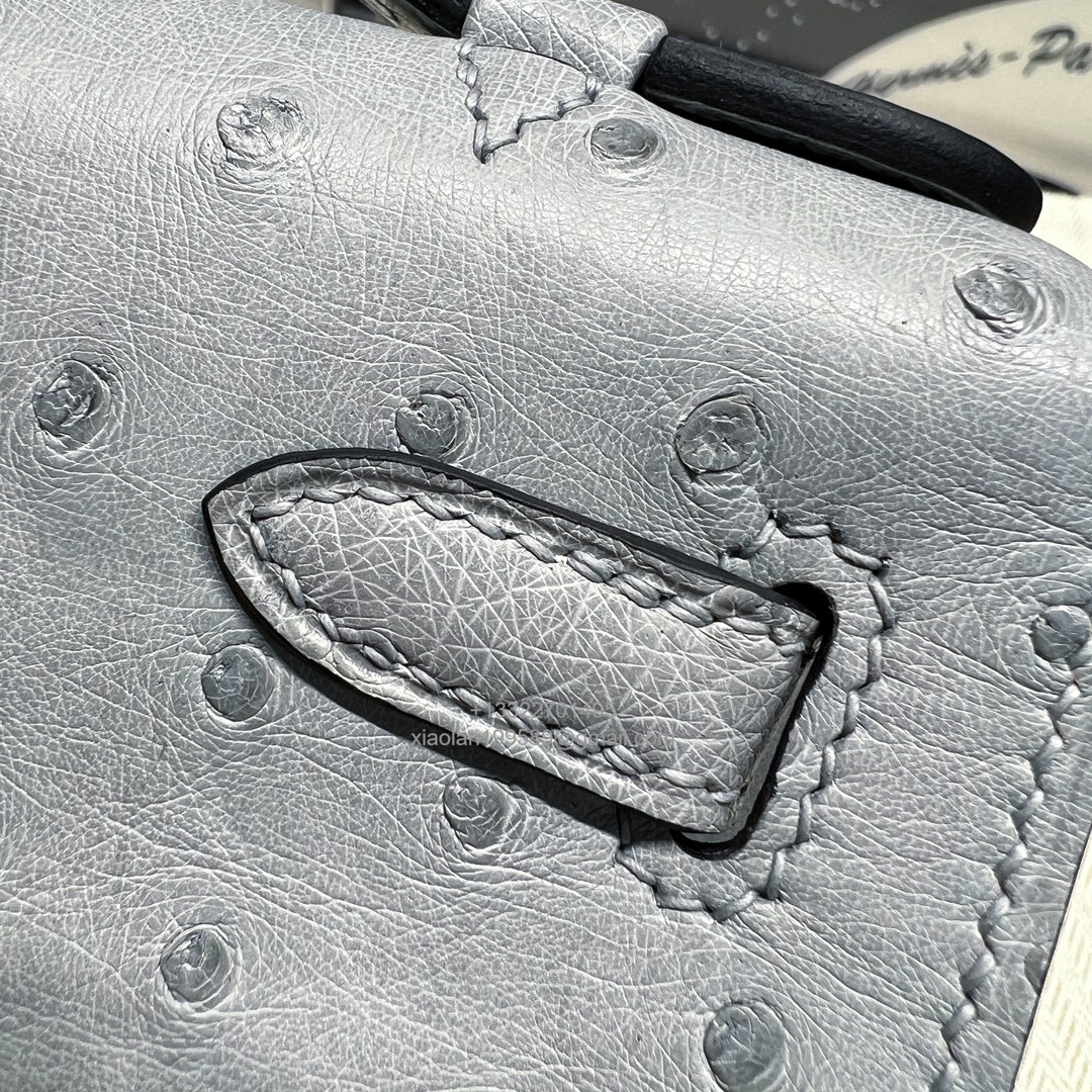 Hermès Kelly Pochette Clutch Bag, South African KK ostrich leather, fully handmade haute couture – Glacier Blue
