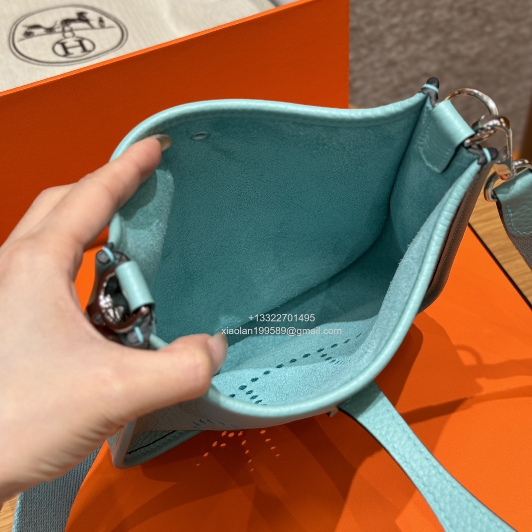 Hermès Evelyne mini Bag in Clemence Leather, Premium Handcrafted Customization-Blue atoll
