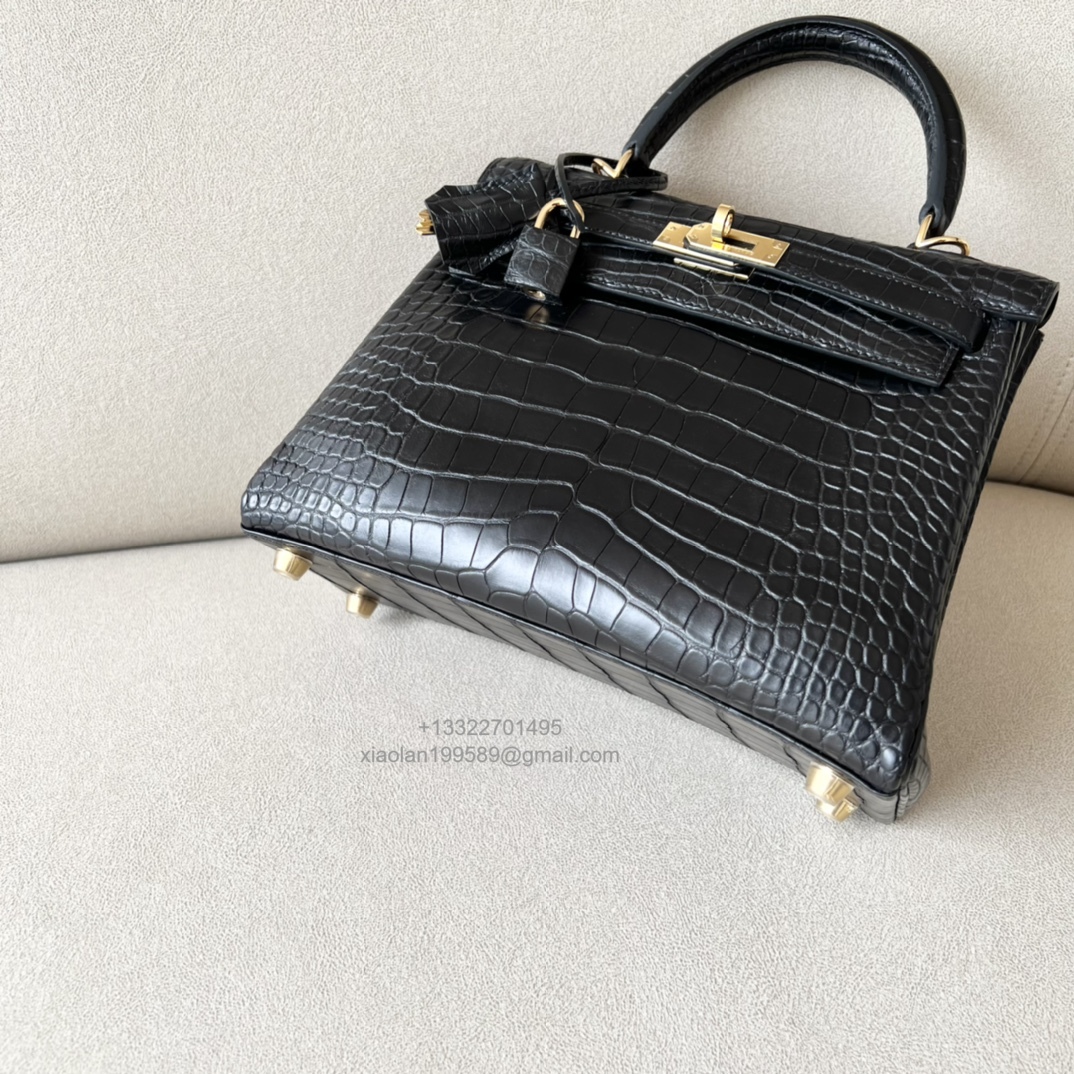 Hermès Kelly 25/28/32cm in Crocodile Leather, Fully Handmade Premium Private Customization-Black