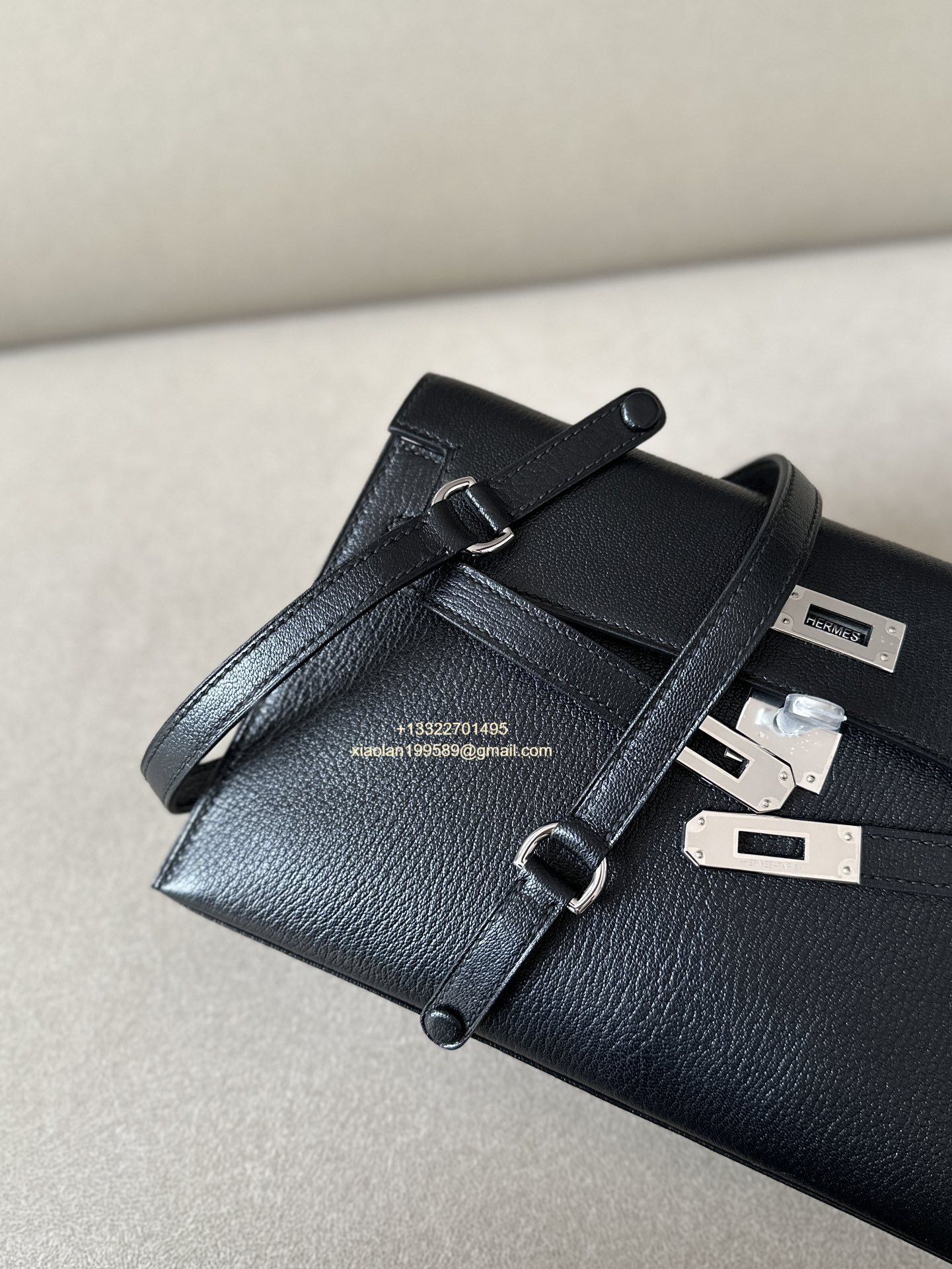 Hermès Kelly Elan Black Lambskin Women's Shoulder Bag, Fully Handmade High-end Customization.