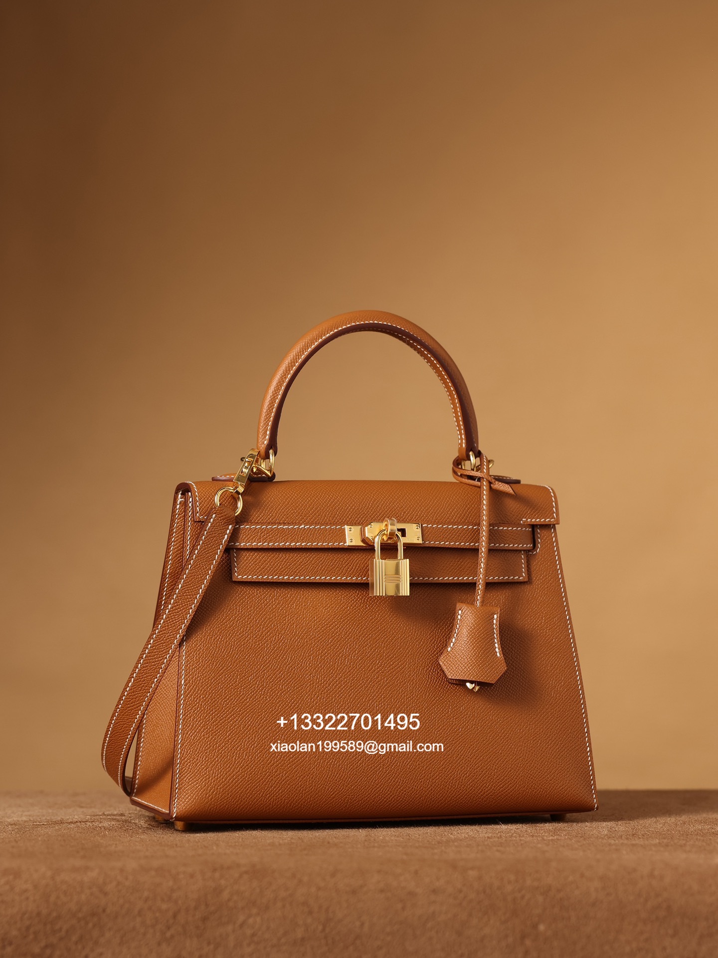 Hermès Kelly Handbag in Gold Brown Epsom Cowhide Leather, Purely Handcrafted, High-End Customization Edition