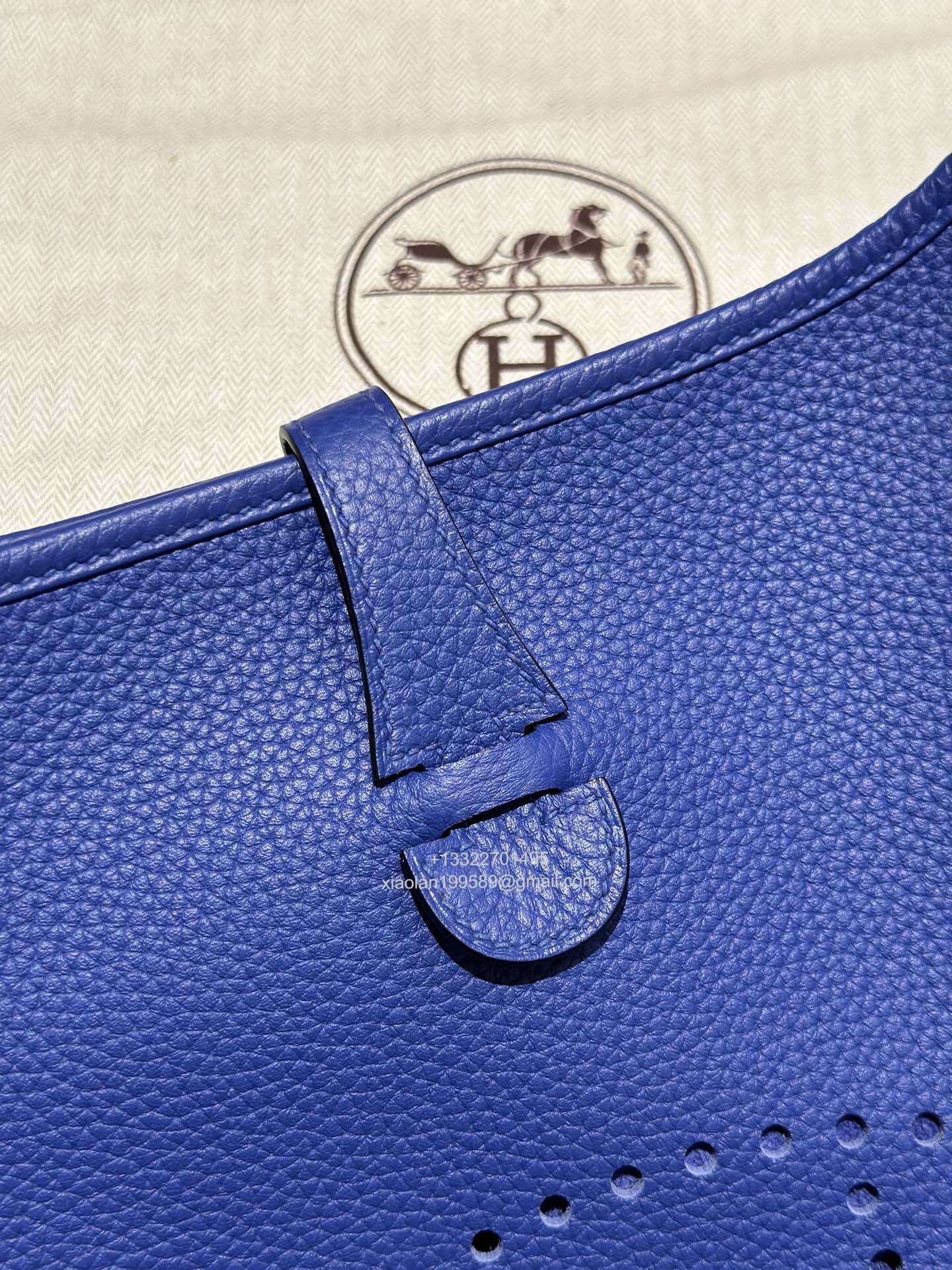 Hermès Evelyne Bag in Clemence Leather, Premium Handcrafted Customization – Electric Blue.