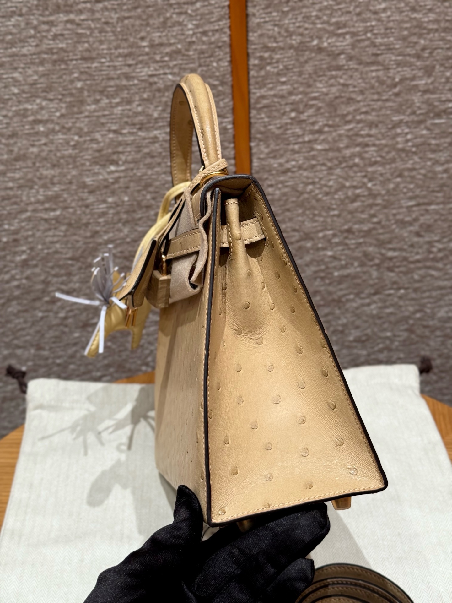 Kelly 25/28/32cm South African KK Ostrich Leather, Premium Fully Handcrafted Exclusive Custom –Chai