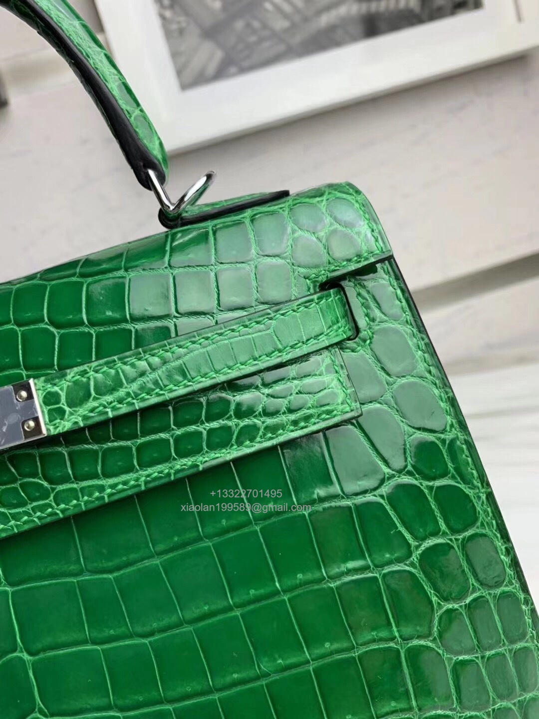 Hermès Kelly 25/28/32cm in Crocodile Leather, Fully Handmade Premium Private Customization-Cactus Green