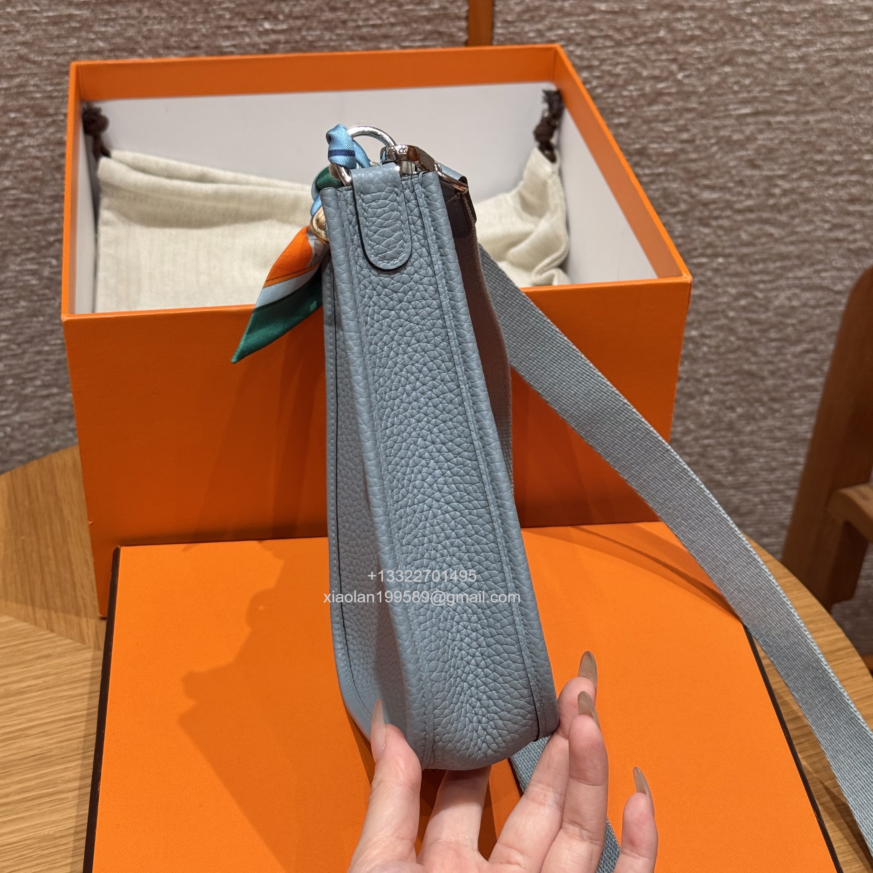 Hermès Evelyne mini Bag in Clemence Leather, Premium Handcrafted Customization-Blue Lin