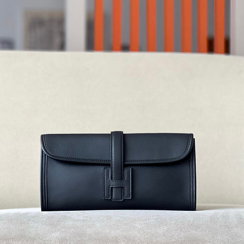 Hermes Jige Elan Clutch 29 in Black Swift Leather