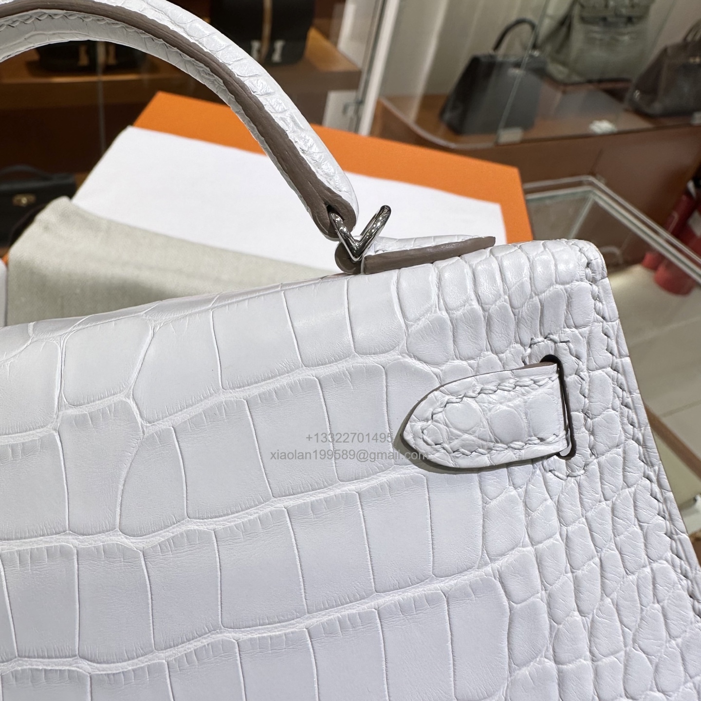 Hermès Mini Kelly in Crocodile Leather, Fully Handmade Premium Private Customization – Cream White